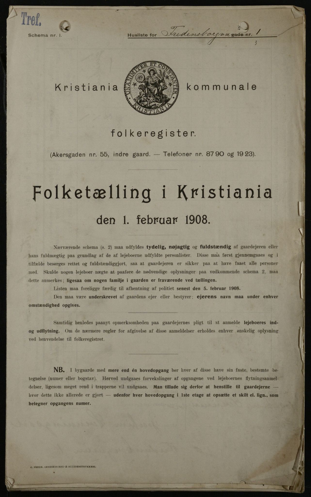 OBA, Kommunal folketelling 1.2.1908 for Kristiania kjøpstad, 1908, s. 23079