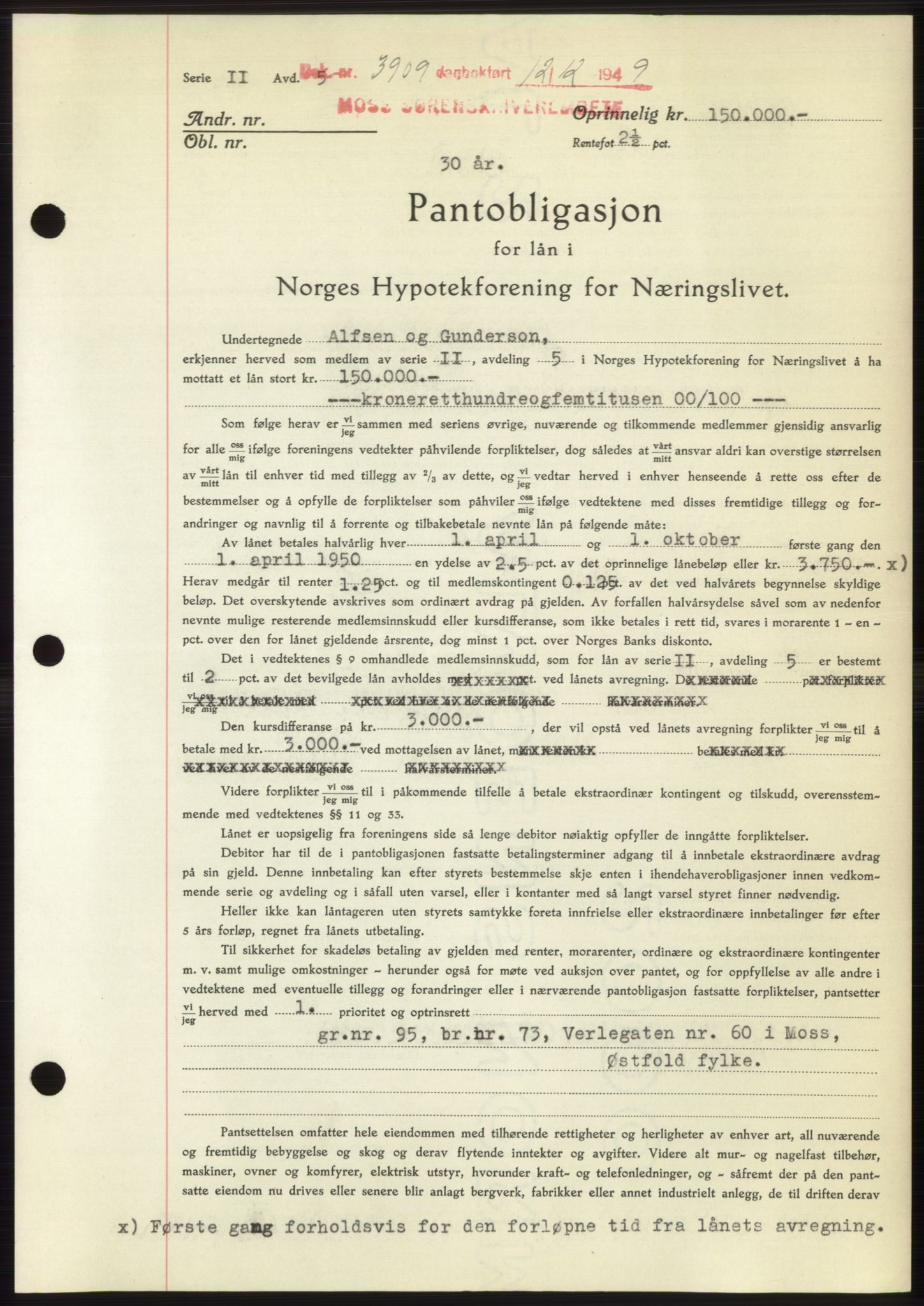 Moss sorenskriveri, SAO/A-10168: Pantebok nr. B23, 1949-1950, Dagboknr: 3909/1949