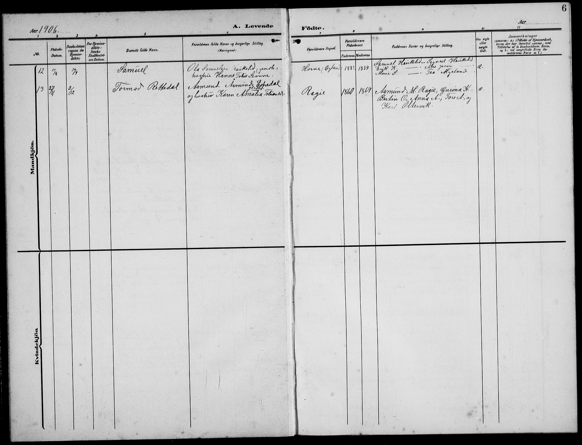 Høgsfjord sokneprestkontor, AV/SAST-A-101624/H/Ha/Hab/L0004: Klokkerbok nr. B 4, 1906-1938, s. 6