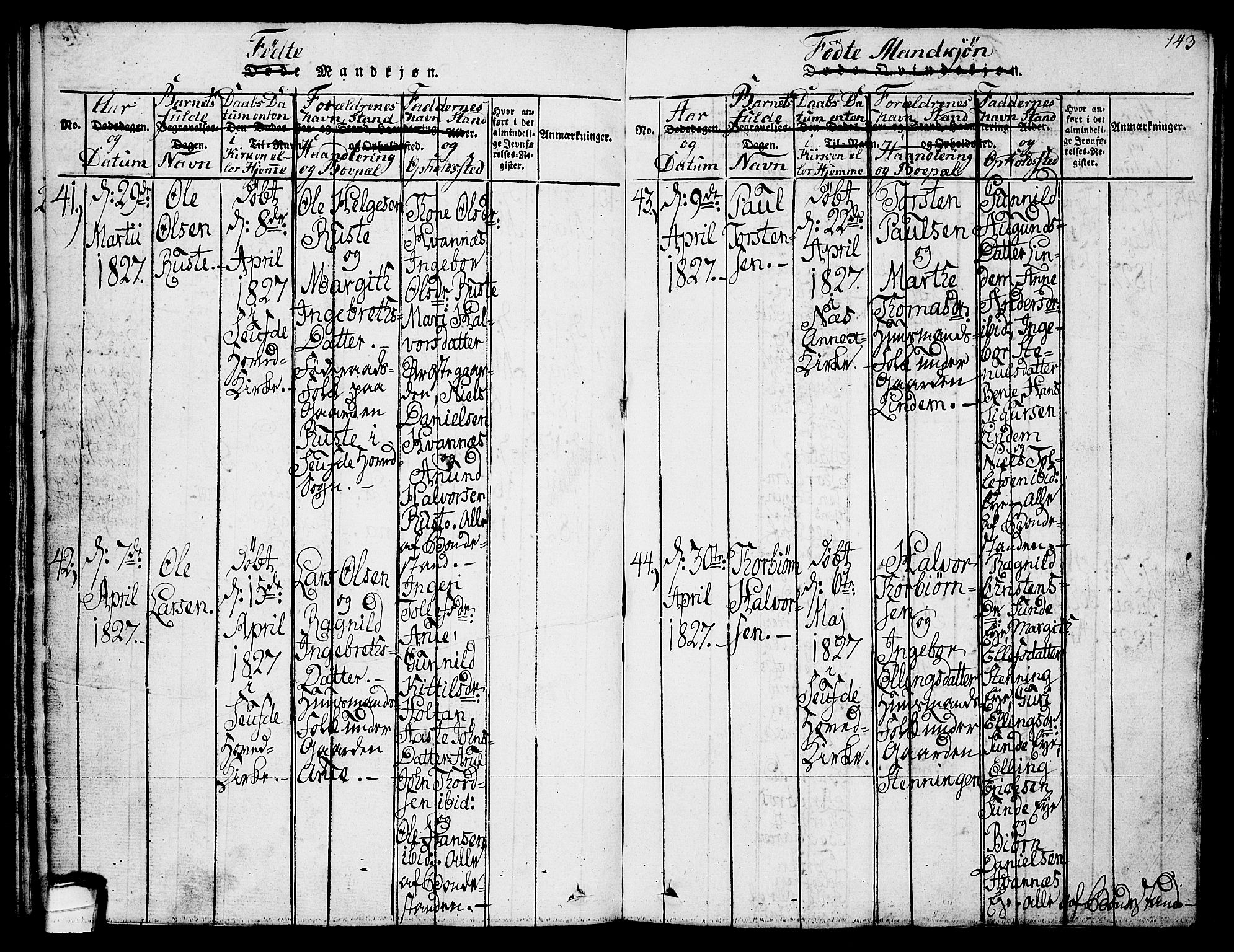 Sauherad kirkebøker, SAKO/A-298/G/Ga/L0001: Klokkerbok nr. I 1, 1815-1827, s. 143