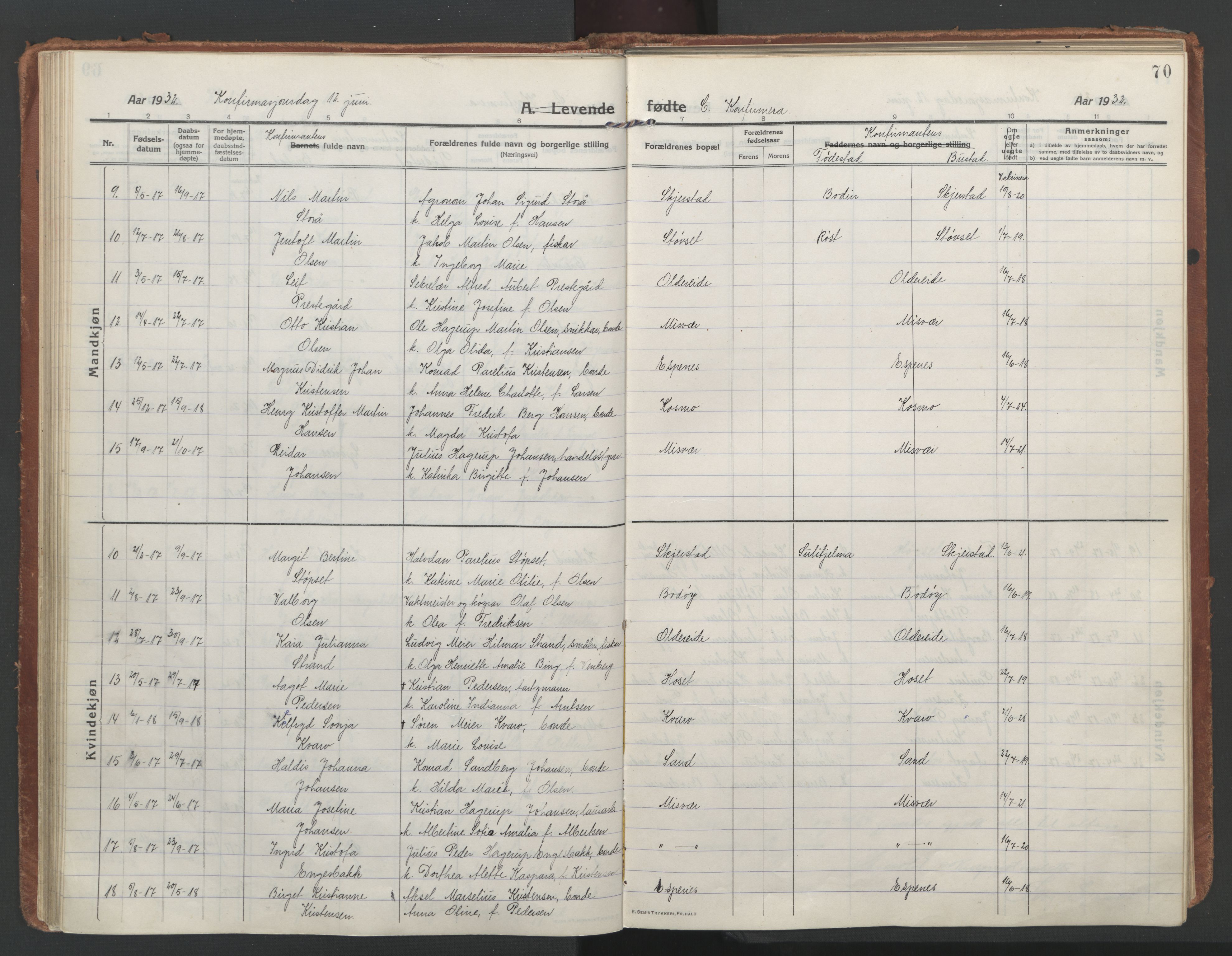 Ministerialprotokoller, klokkerbøker og fødselsregistre - Nordland, AV/SAT-A-1459/852/L0748: Ministerialbok nr. 852A18, 1913-1932, s. 70