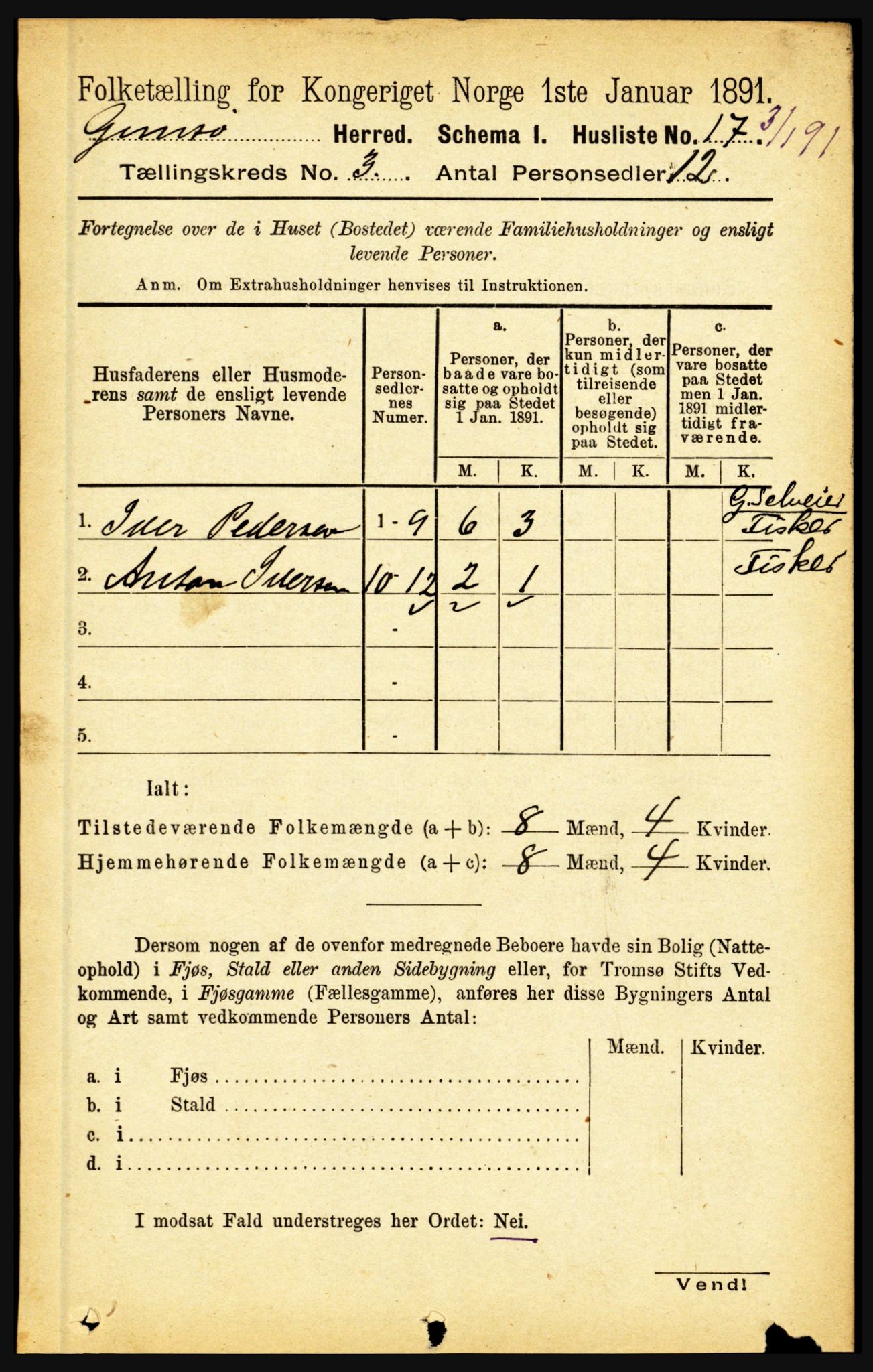 RA, Folketelling 1891 for 1864 Gimsøy herred, 1891, s. 488