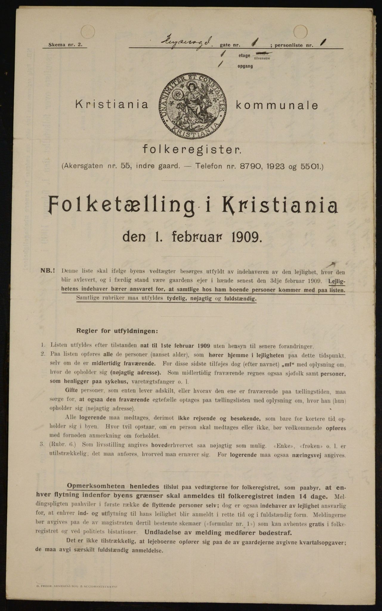 OBA, Kommunal folketelling 1.2.1909 for Kristiania kjøpstad, 1909, s. 44864