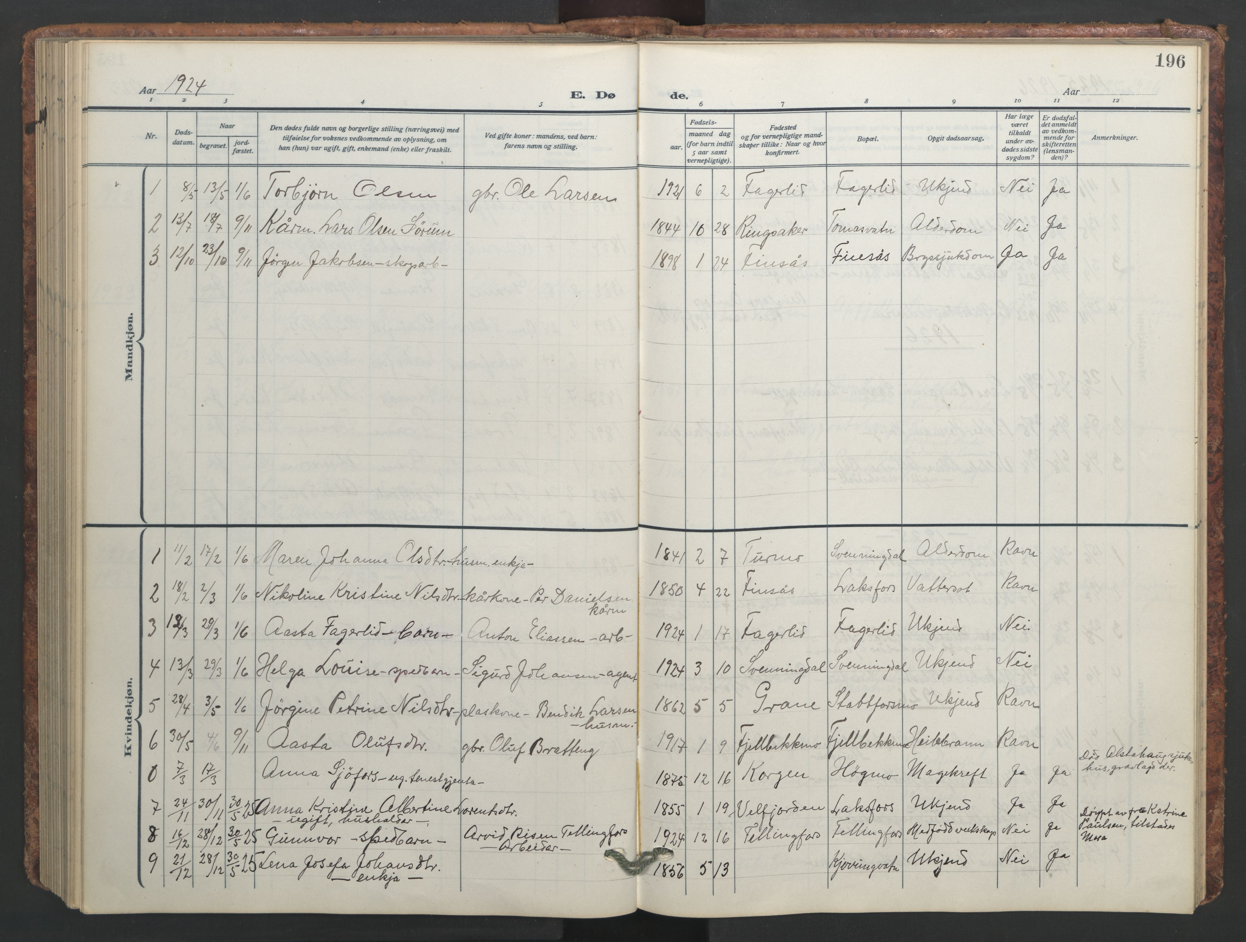 Ministerialprotokoller, klokkerbøker og fødselsregistre - Nordland, AV/SAT-A-1459/824/L0341: Klokkerbok nr. 824C01, 1916-1957, s. 196