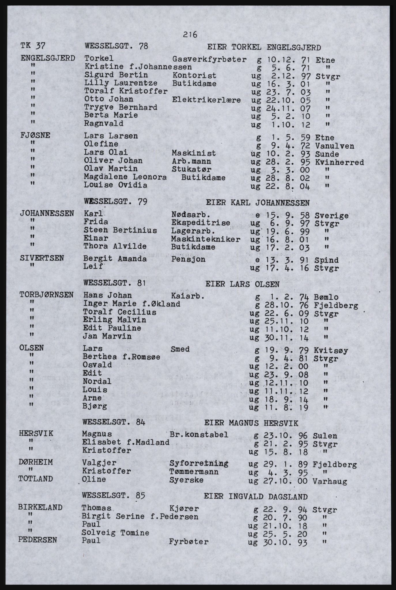 SAST, Avskrift av folketellingen 1920 for Stavanger kjøpstad, 1920, s. 222