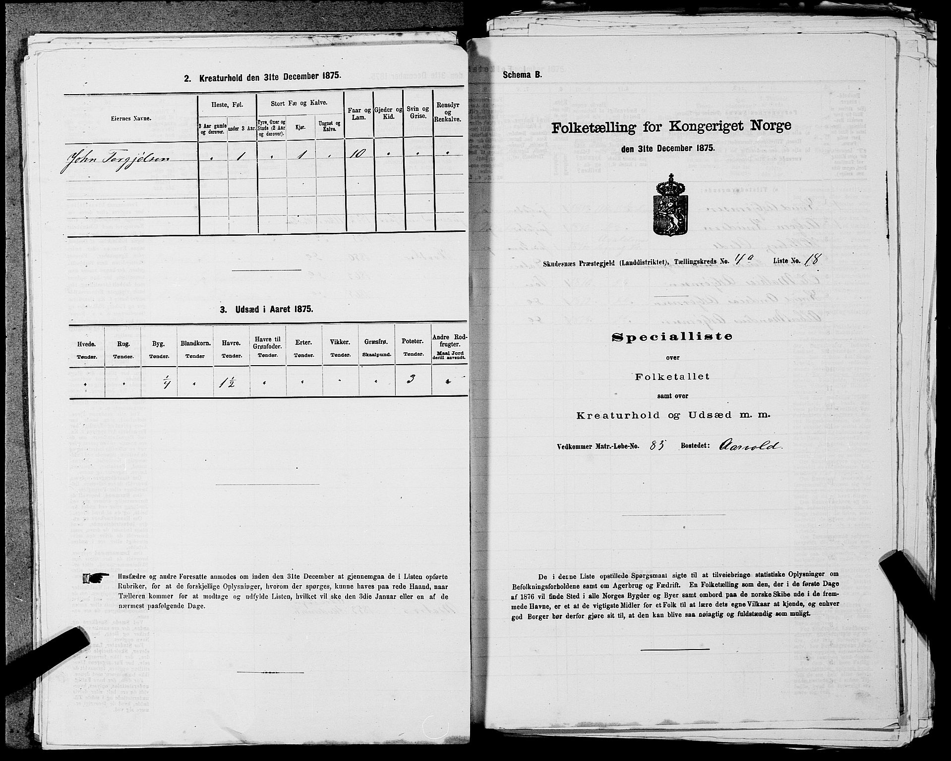 SAST, Folketelling 1875 for 1150L Skudenes prestegjeld, Falnes sokn, Åkra sokn og Ferkingstad sokn, 1875, s. 392