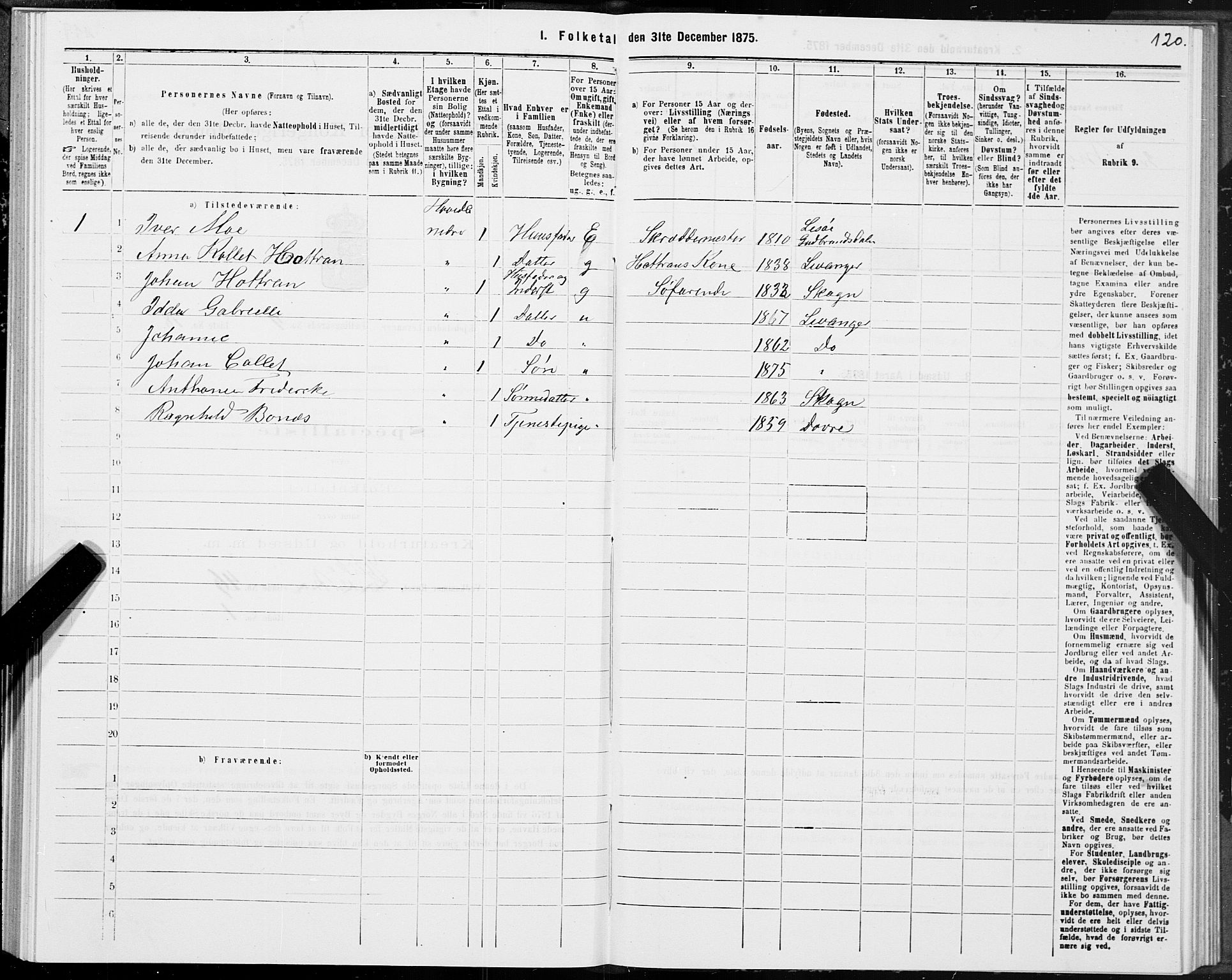 SAT, Folketelling 1875 for 1701B Levanger prestegjeld, Levanger kjøpstad, 1875, s. 120