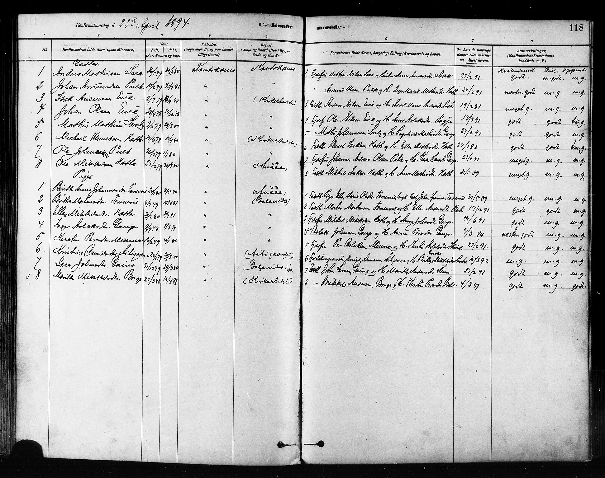 Kautokeino sokneprestembete, AV/SATØ-S-1340/H/Ha/L0004.kirke: Ministerialbok nr. 4, 1877-1896, s. 118