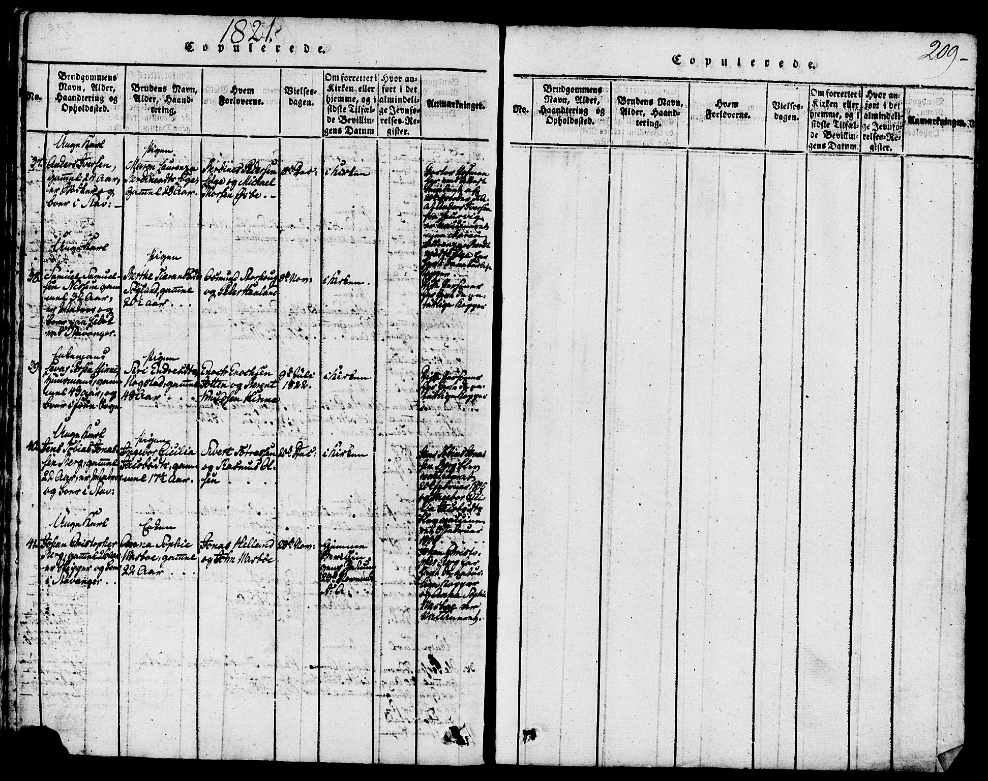 Domkirken sokneprestkontor, AV/SAST-A-101812/001/30/30BB/L0008: Klokkerbok nr. B 8, 1816-1821, s. 209