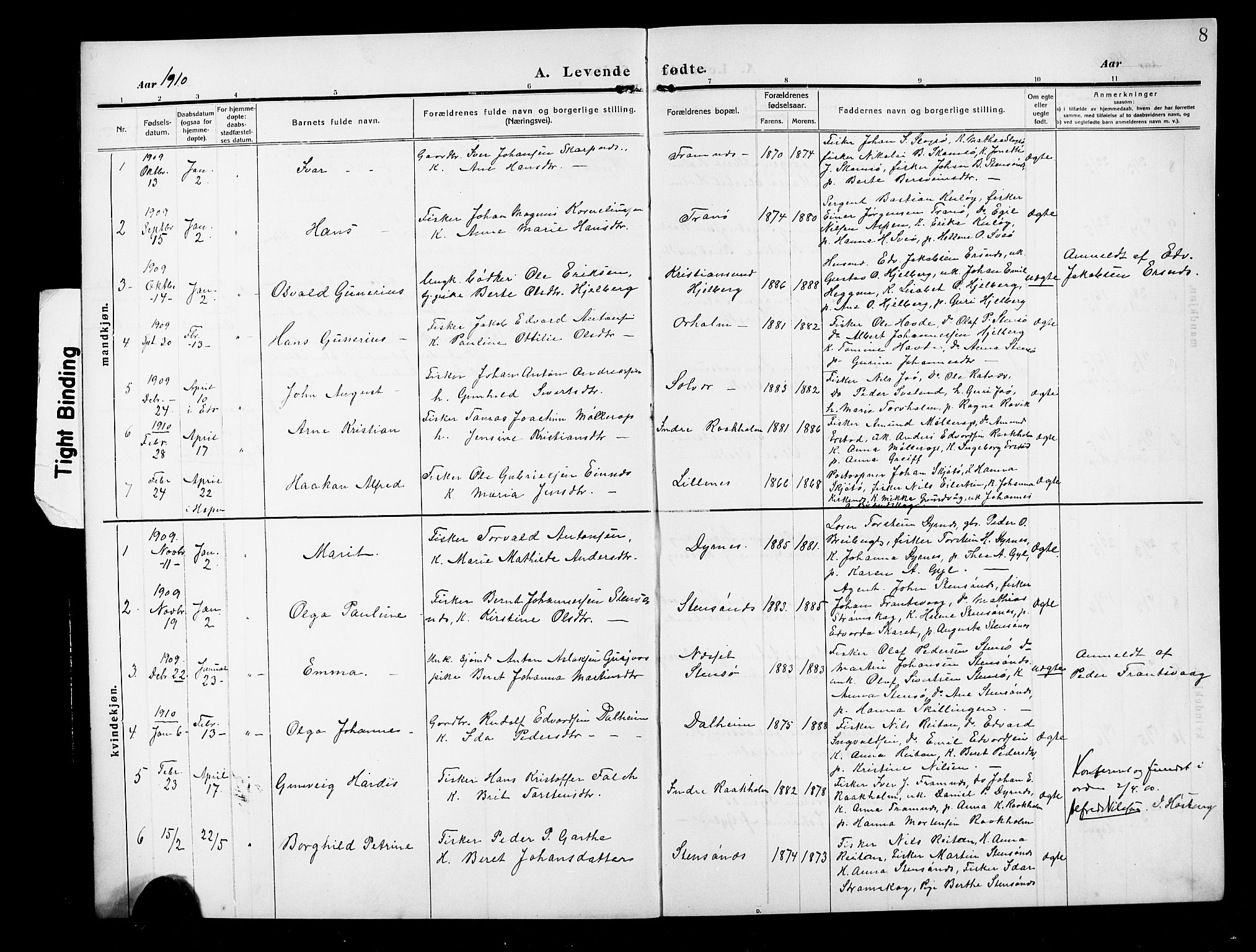 Ministerialprotokoller, klokkerbøker og fødselsregistre - Møre og Romsdal, AV/SAT-A-1454/582/L0949: Klokkerbok nr. 582C01, 1909-1925, s. 8