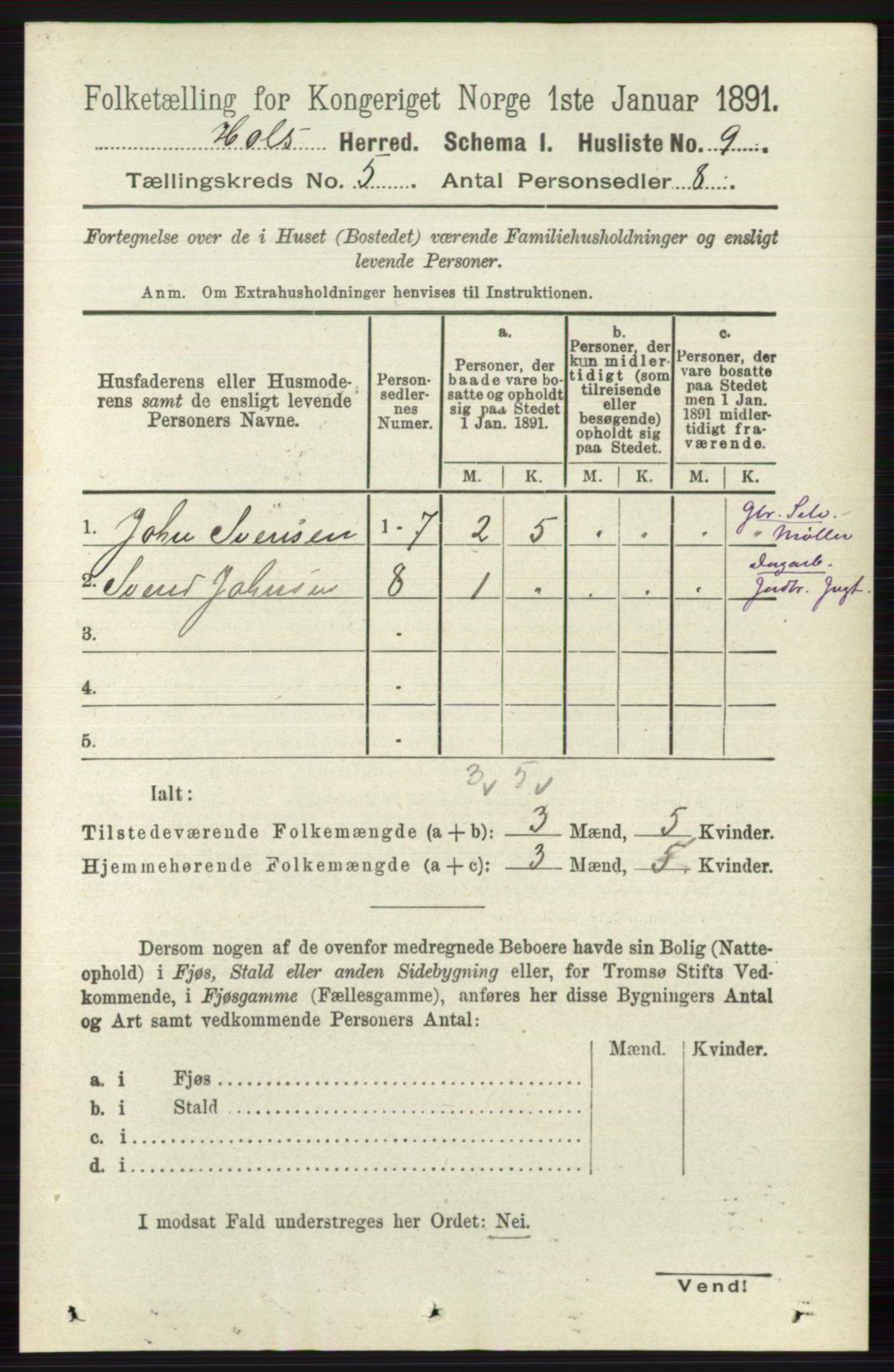 RA, Folketelling 1891 for 0620 Hol herred, 1891, s. 1426