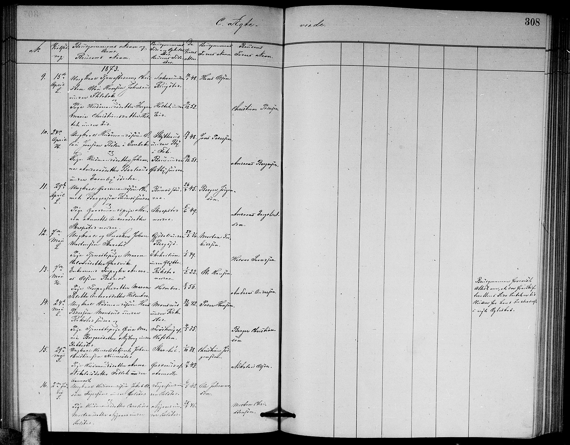 Høland prestekontor Kirkebøker, SAO/A-10346a/G/Ga/L0006: Klokkerbok nr. I 6, 1869-1879, s. 308
