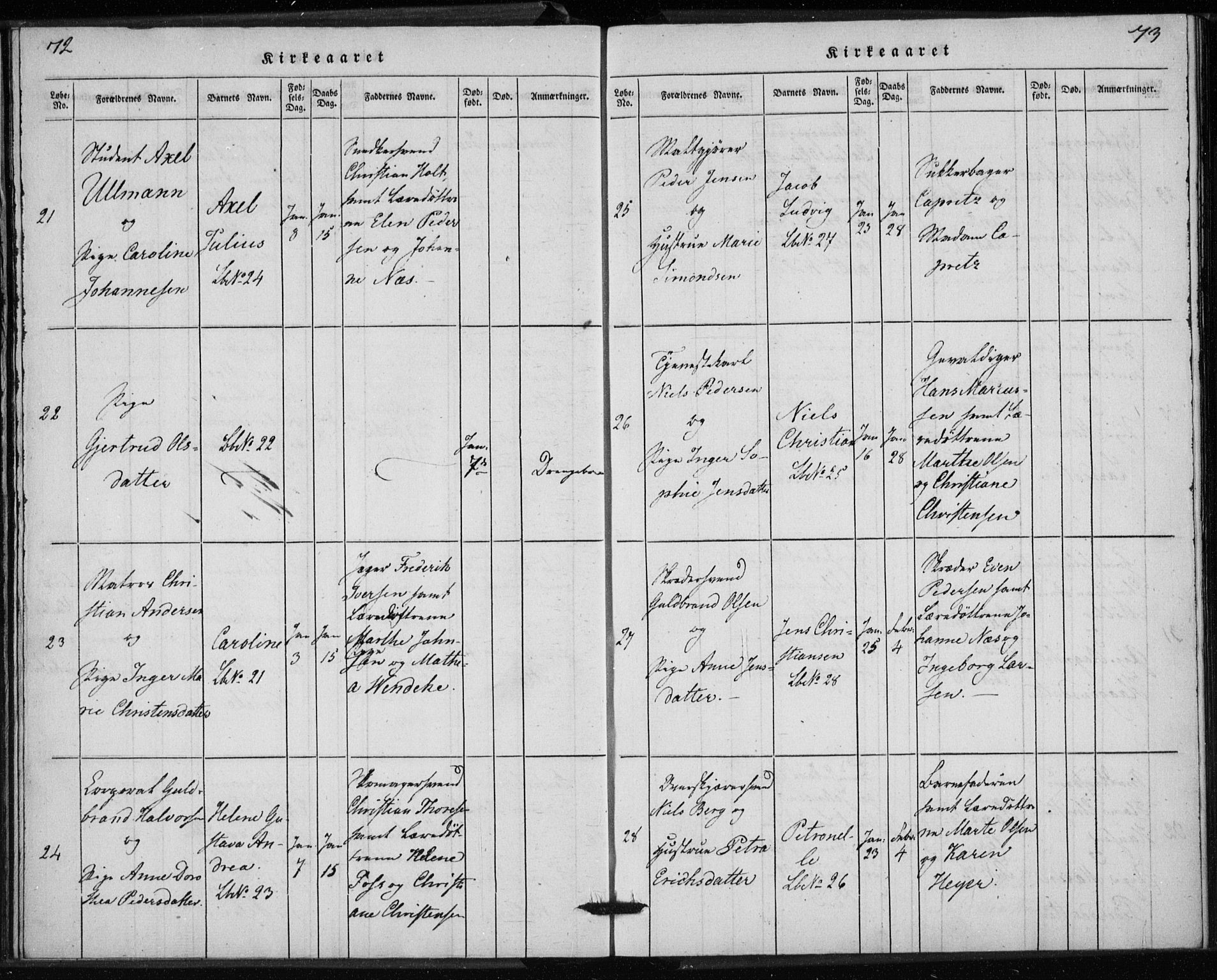 Rikshospitalet prestekontor Kirkebøker, AV/SAO-A-10309b/K/L0001/0001: Dåpsbok nr. 1.1, 1834-1842, s. 72-73