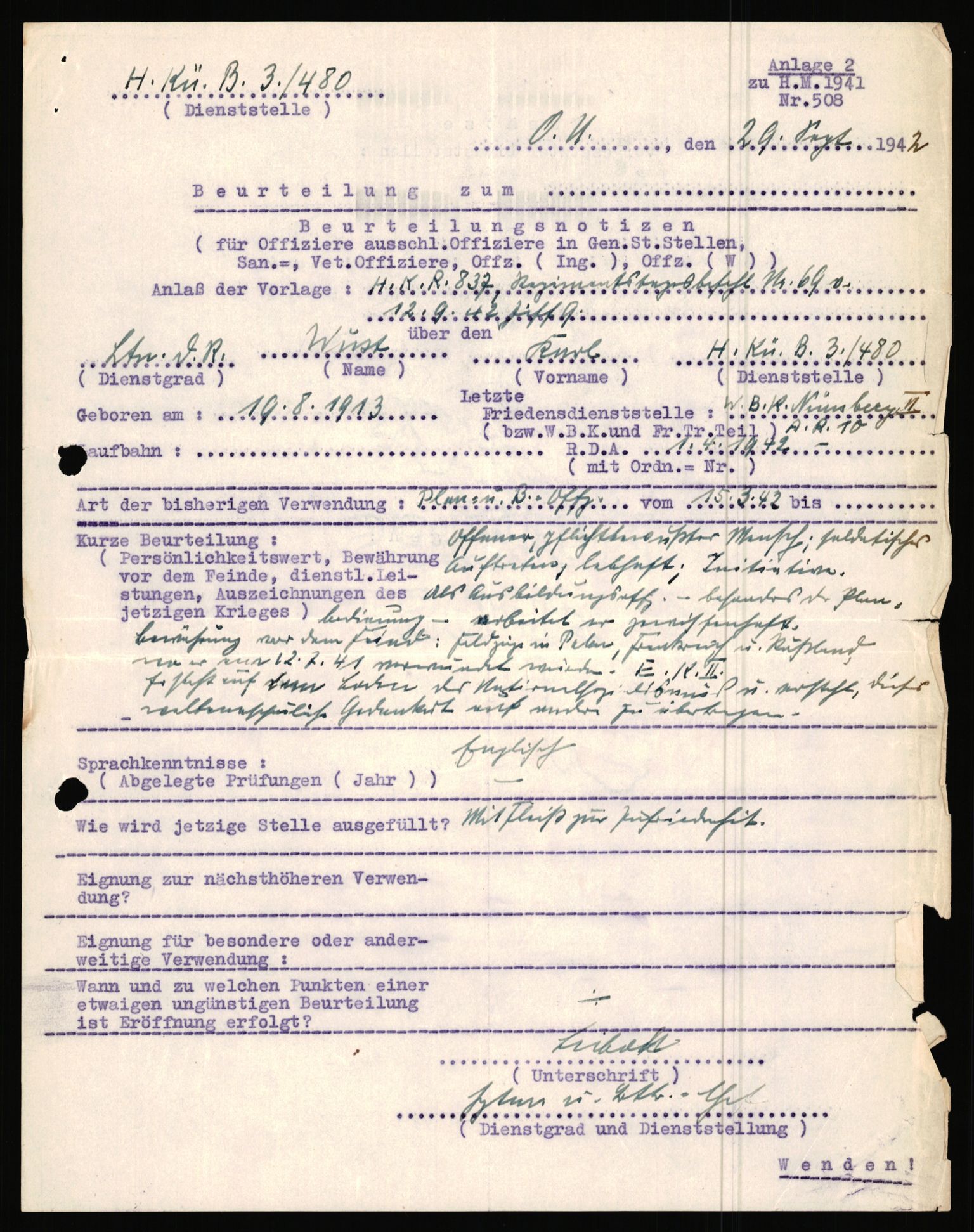 Forsvarets Overkommando. 2 kontor. Arkiv 11.4. Spredte tyske arkivsaker, AV/RA-RAFA-7031/D/Dar/Dara/L0019: Personalbøker og diverse, 1940-1945, s. 632