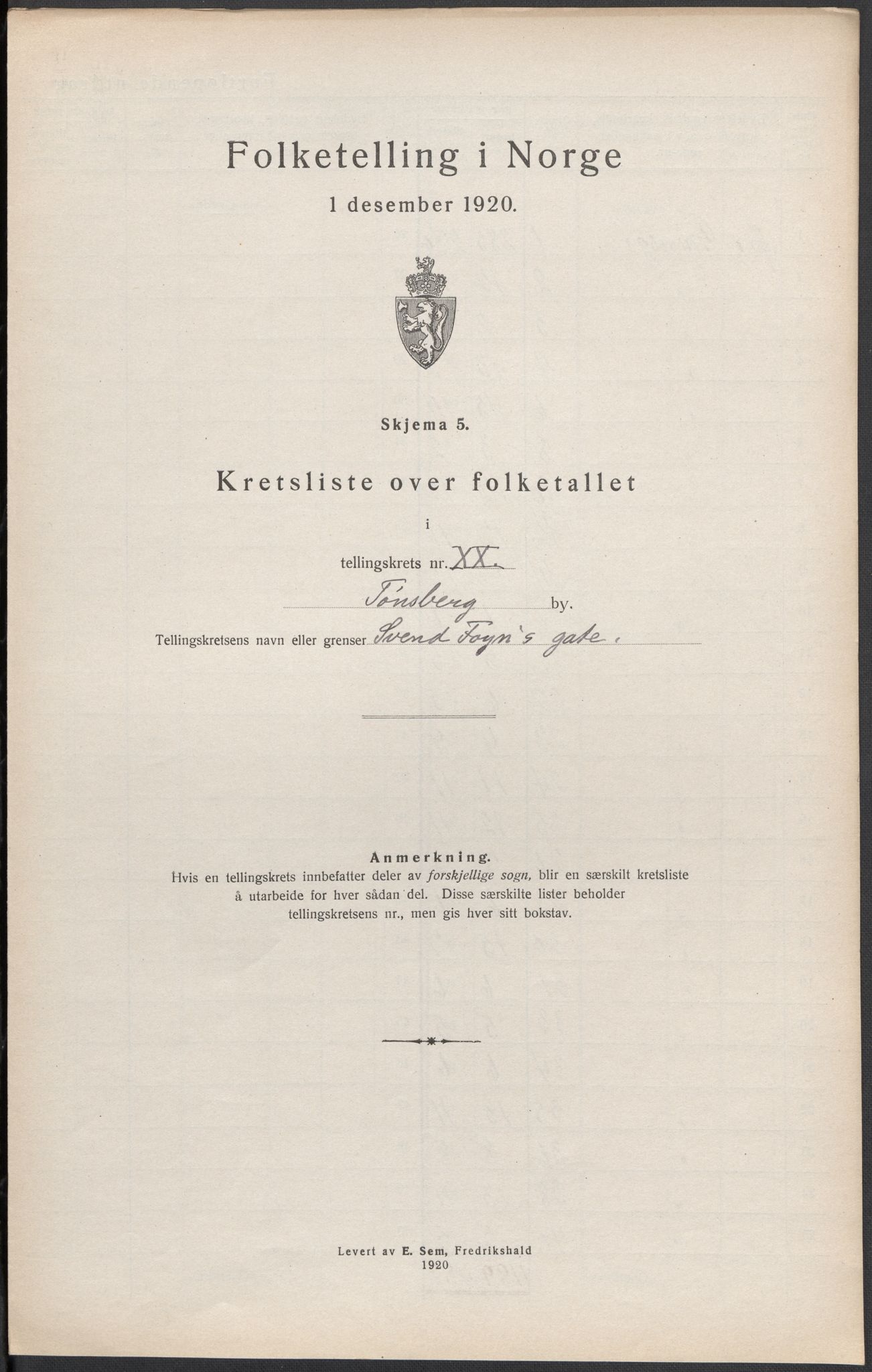 SAKO, Folketelling 1920 for 0705 Tønsberg kjøpstad, 1920, s. 45