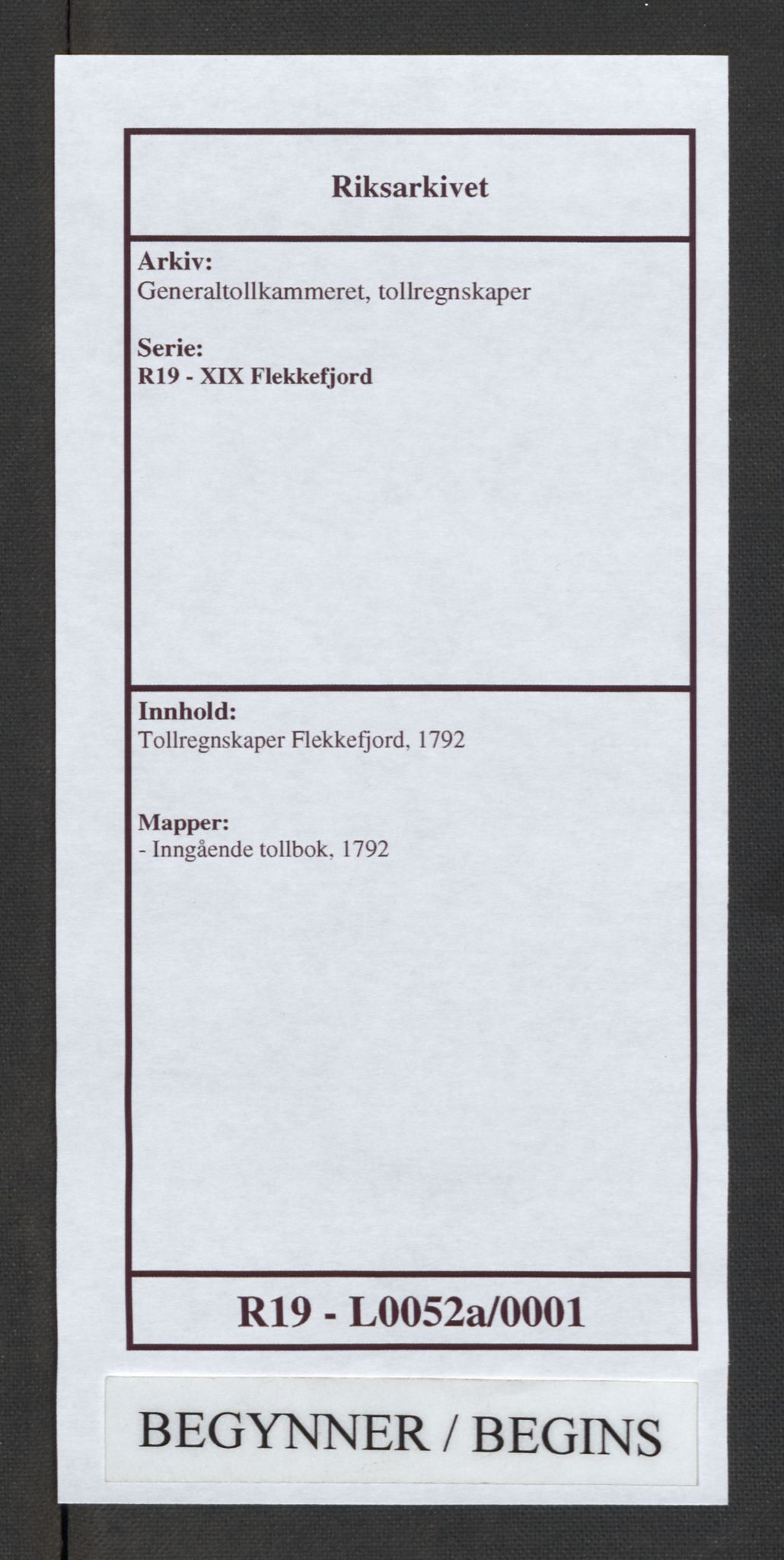 Generaltollkammeret, tollregnskaper, RA/EA-5490/R19/L0052a/0001: Tollregnskaper Flekkefjord / Inngående tollbok, 1790-1792