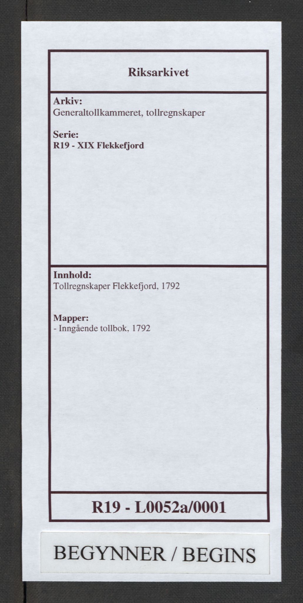 Generaltollkammeret, tollregnskaper, AV/RA-EA-5490/R19/L0052a/0001: Tollregnskaper Flekkefjord / Inngående tollbok, 1790-1792