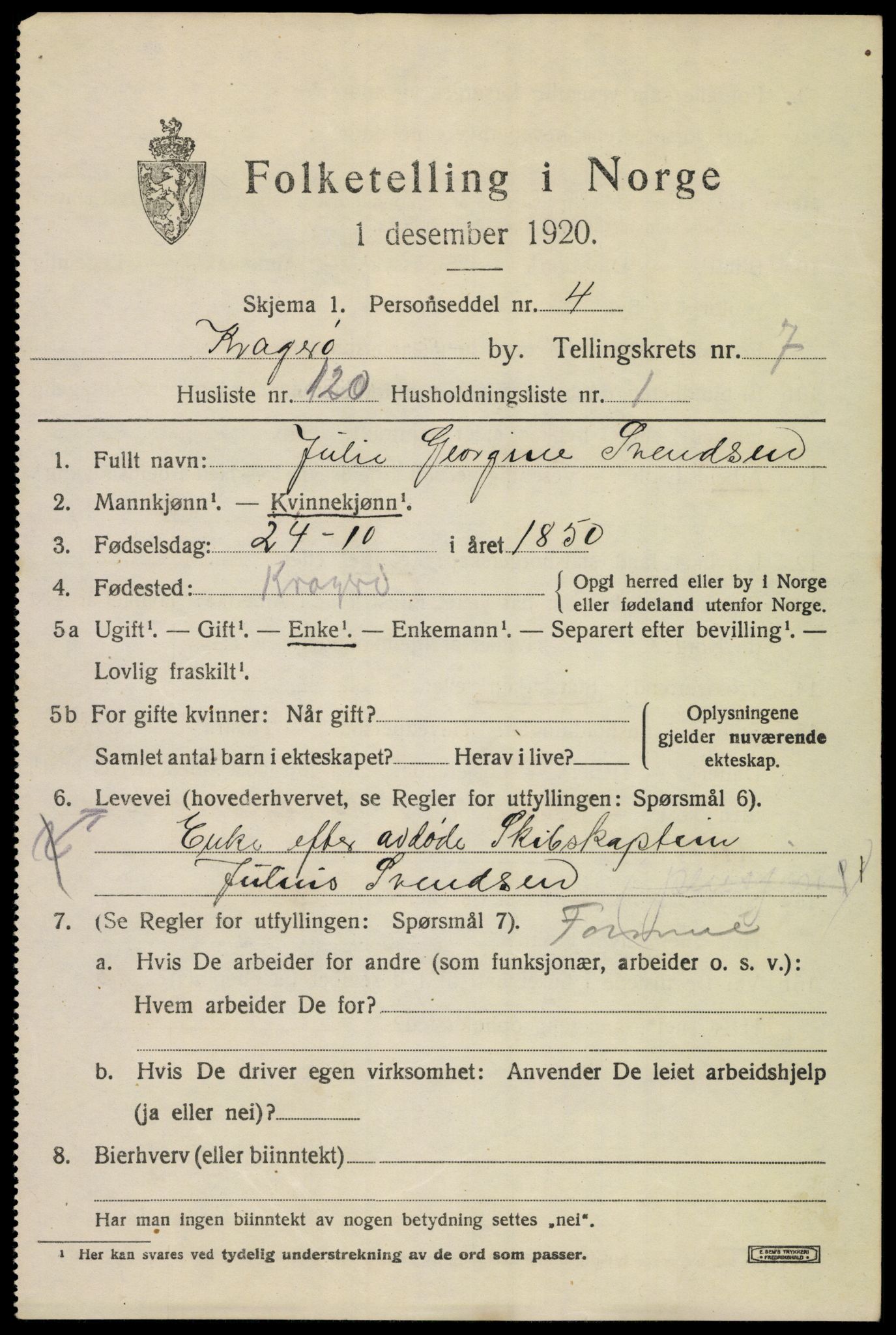 SAKO, Folketelling 1920 for 0801 Kragerø kjøpstad, 1920, s. 11079