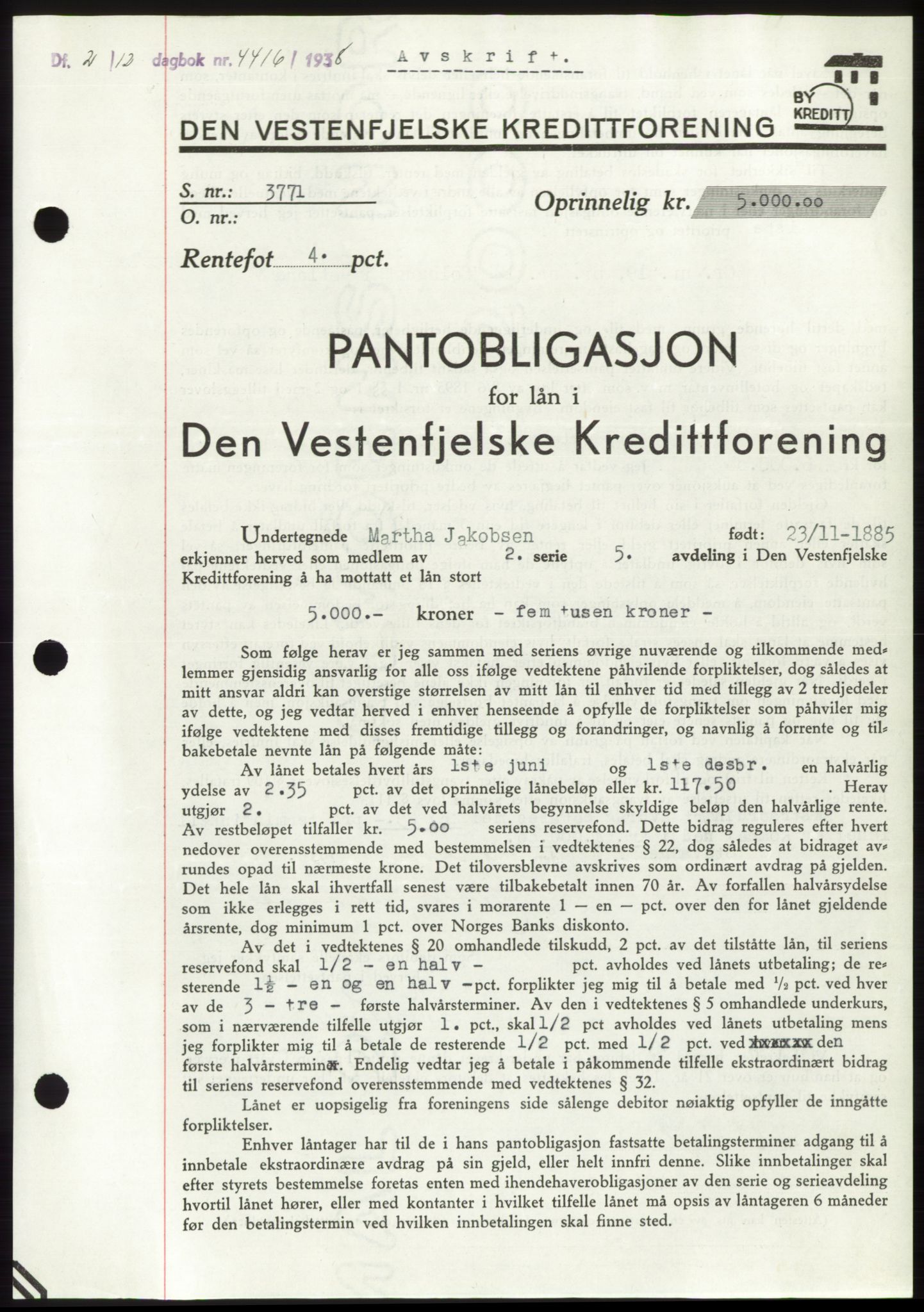 Jæren sorenskriveri, SAST/A-100310/03/G/Gba/L0072: Pantebok, 1938-1938, Dagboknr: 4416/1938