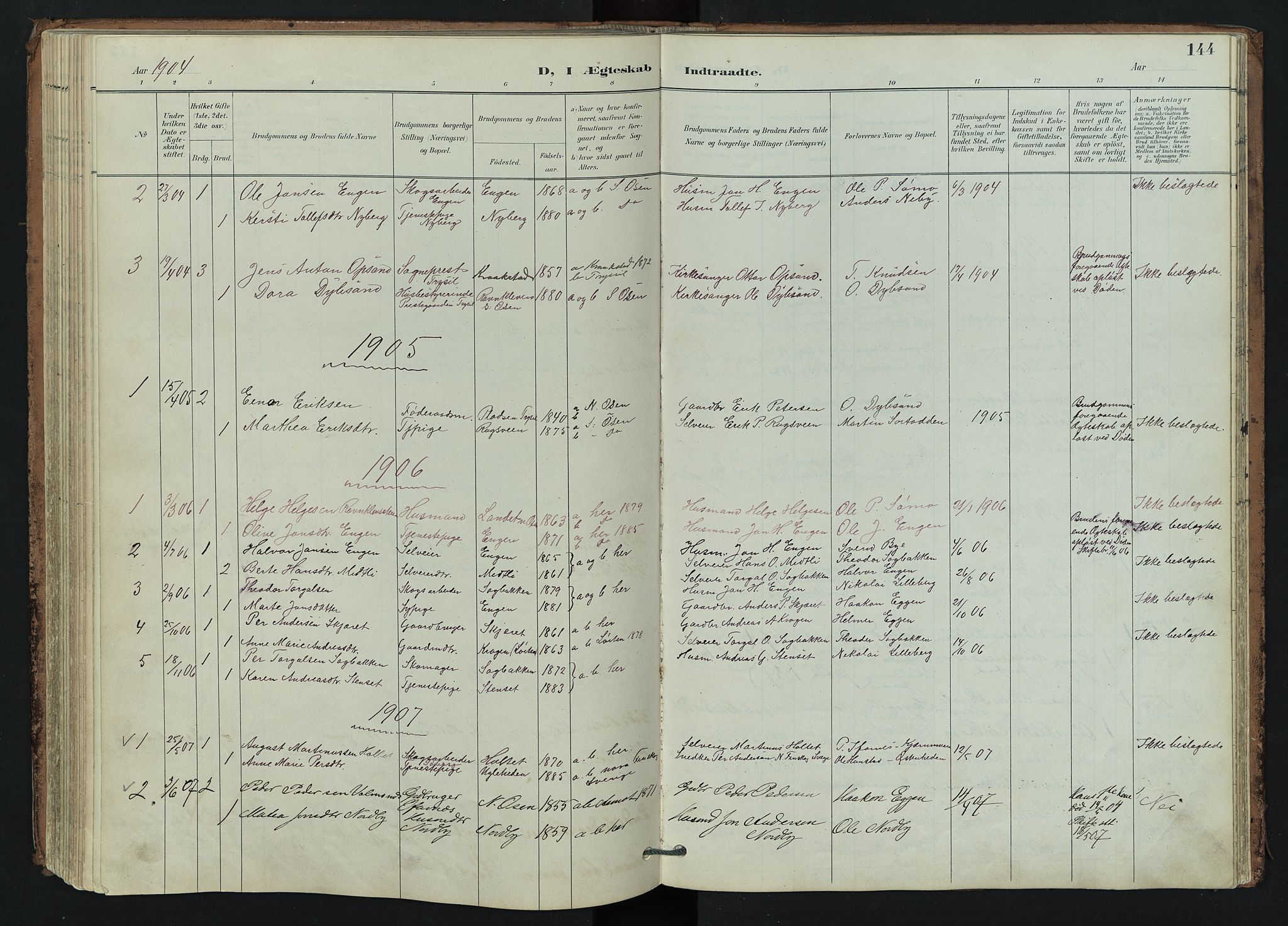 Trysil prestekontor, AV/SAH-PREST-046/H/Ha/Hab/L0007: Klokkerbok nr. 7, 1896-1948, s. 144