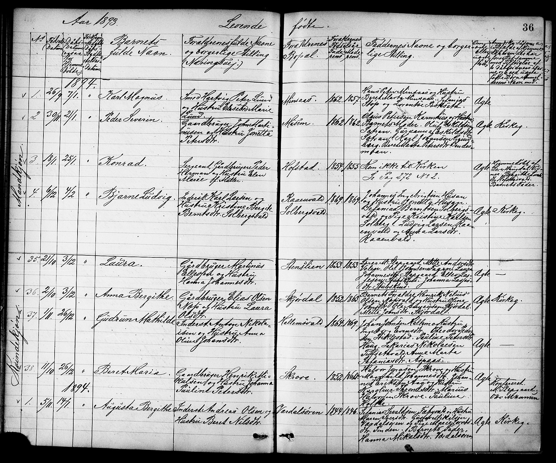 Ministerialprotokoller, klokkerbøker og fødselsregistre - Nord-Trøndelag, SAT/A-1458/723/L0257: Klokkerbok nr. 723C05, 1890-1907, s. 36