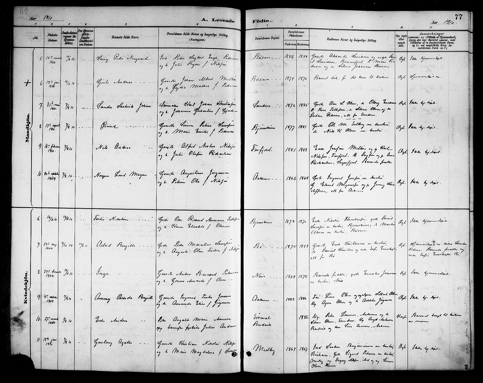 Ministerialprotokoller, klokkerbøker og fødselsregistre - Nordland, AV/SAT-A-1459/898/L1427: Klokkerbok nr. 898C02, 1887-1917, s. 77