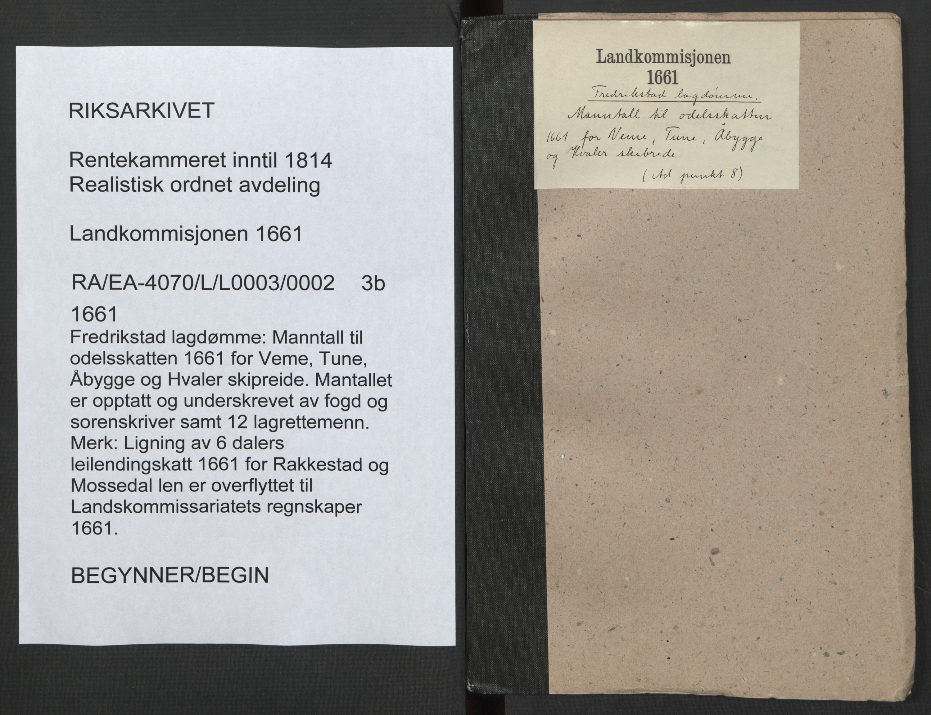 Rentekammeret inntil 1814, Realistisk ordnet avdeling, RA/EA-4070/L/L0003/0002: Fredrikstad lagdømme: / Manntall til odelsskatten 1661 for Veme, Tune, Åbygge og Hvaler skipreide, 1661