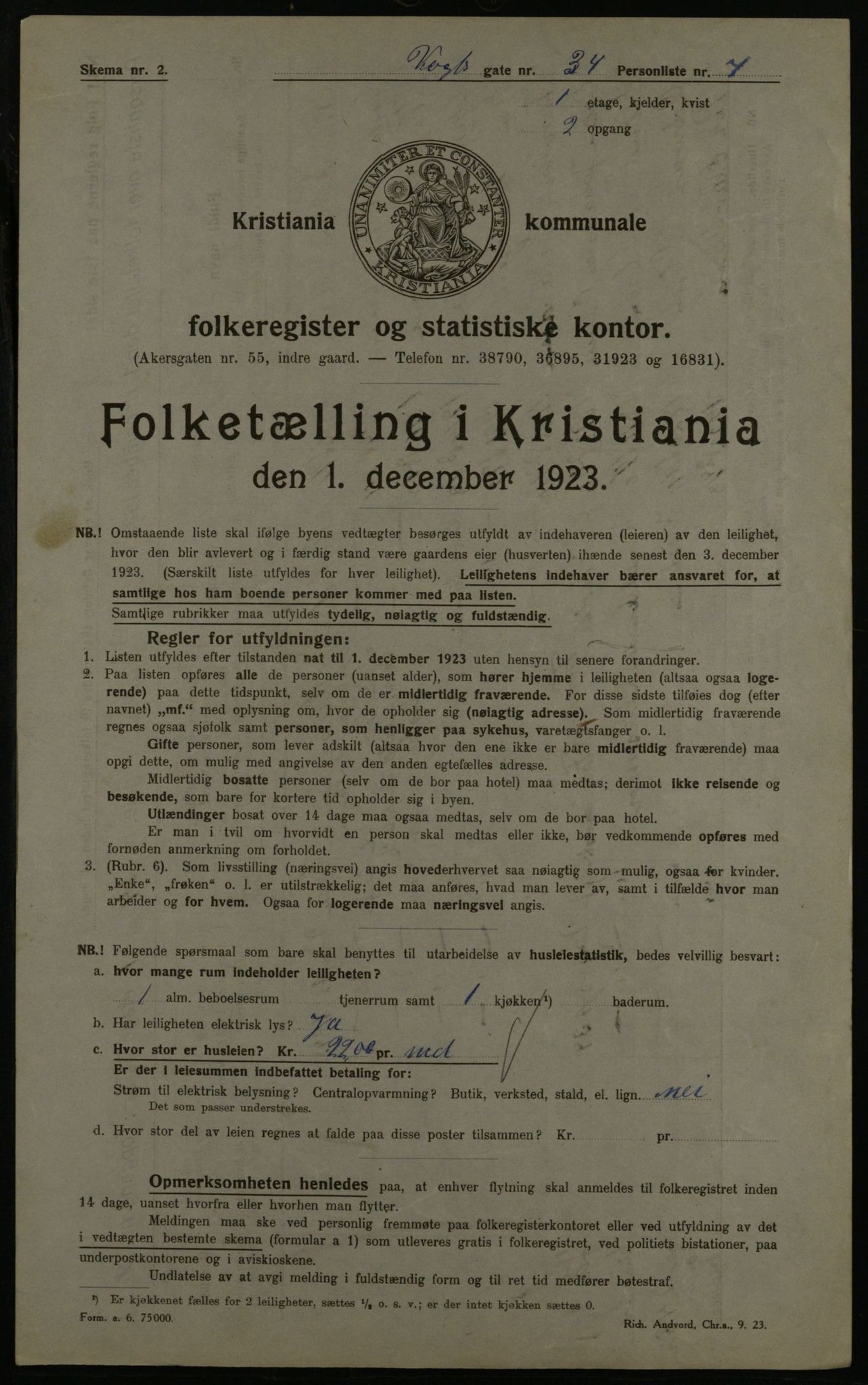 OBA, Kommunal folketelling 1.12.1923 for Kristiania, 1923, s. 137428