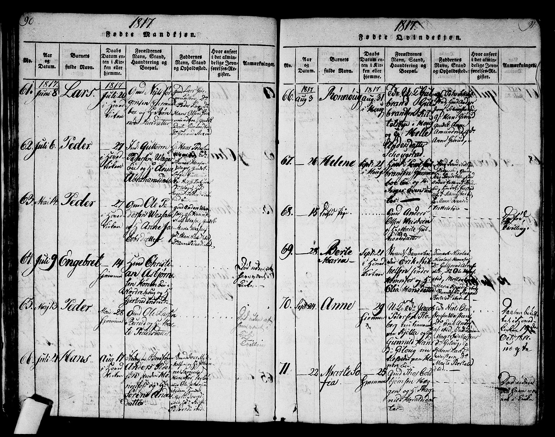 Norderhov kirkebøker, AV/SAKO-A-237/G/Ga/L0002: Klokkerbok nr. I 2, 1814-1867, s. 90-91
