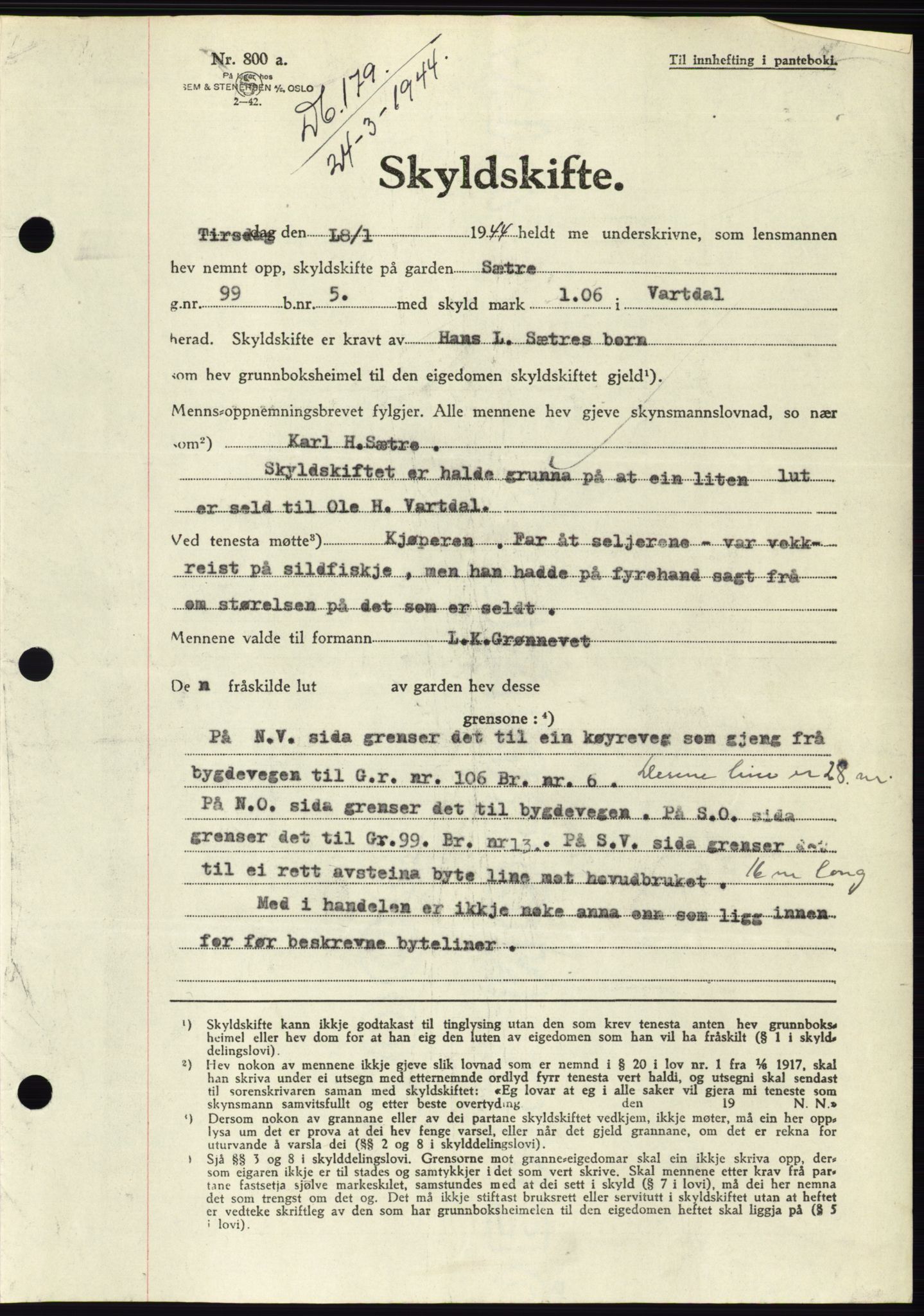 Søre Sunnmøre sorenskriveri, SAT/A-4122/1/2/2C/L0076: Pantebok nr. 2A, 1943-1944, Dagboknr: 179/1944