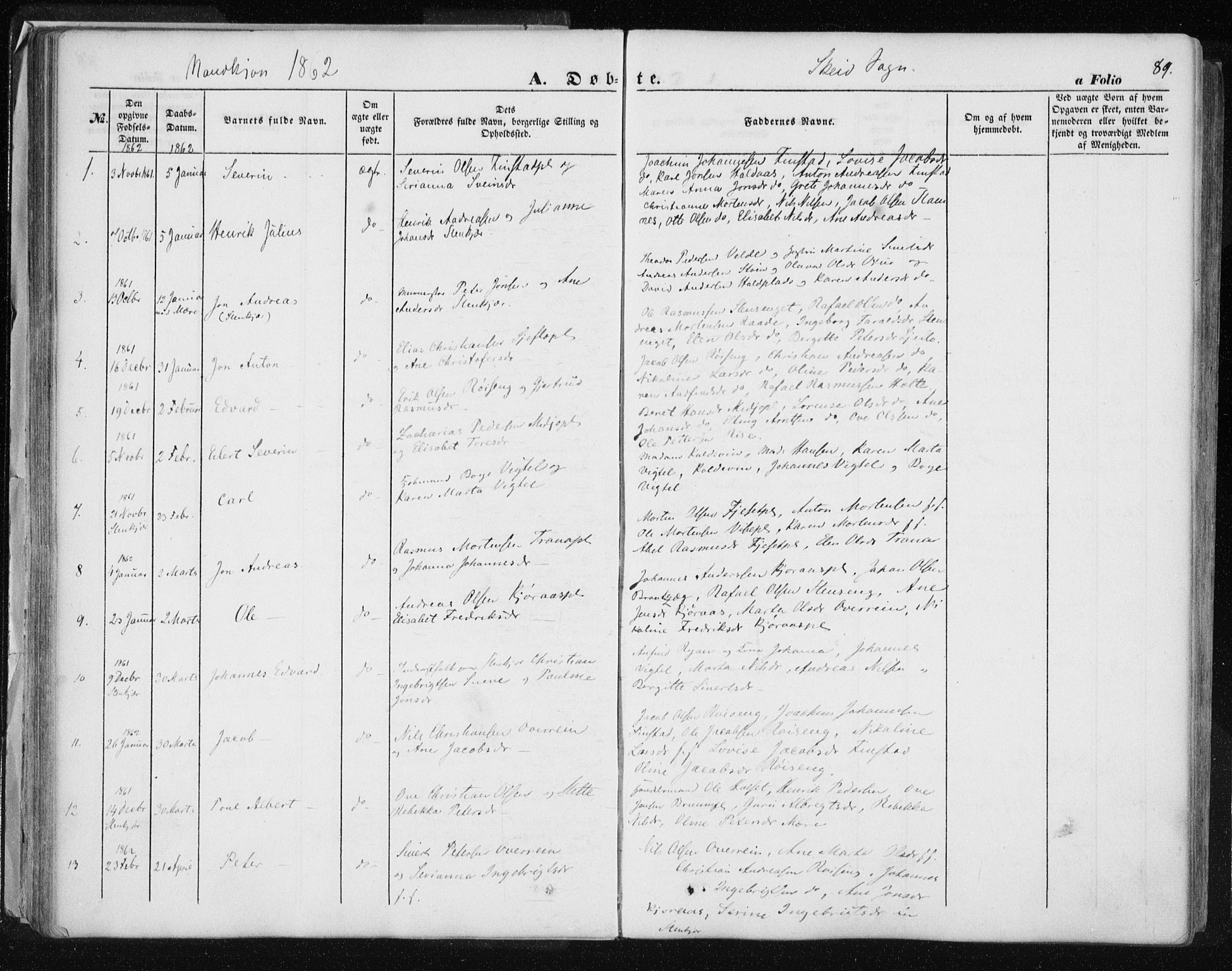 Ministerialprotokoller, klokkerbøker og fødselsregistre - Nord-Trøndelag, SAT/A-1458/735/L0342: Ministerialbok nr. 735A07 /2, 1849-1862, s. 89