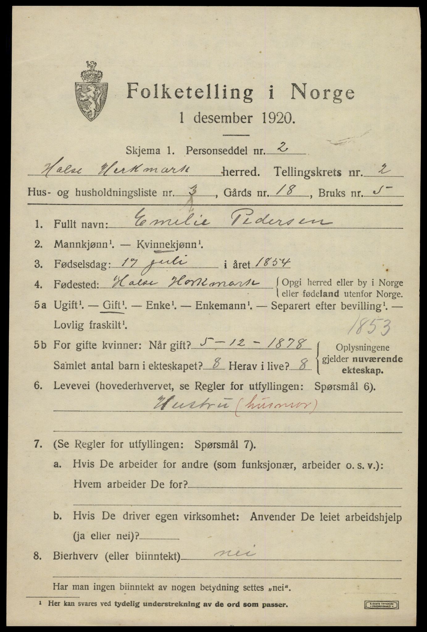 SAK, Folketelling 1920 for 1019 Halse og Harkmark herred, 1920, s. 2051