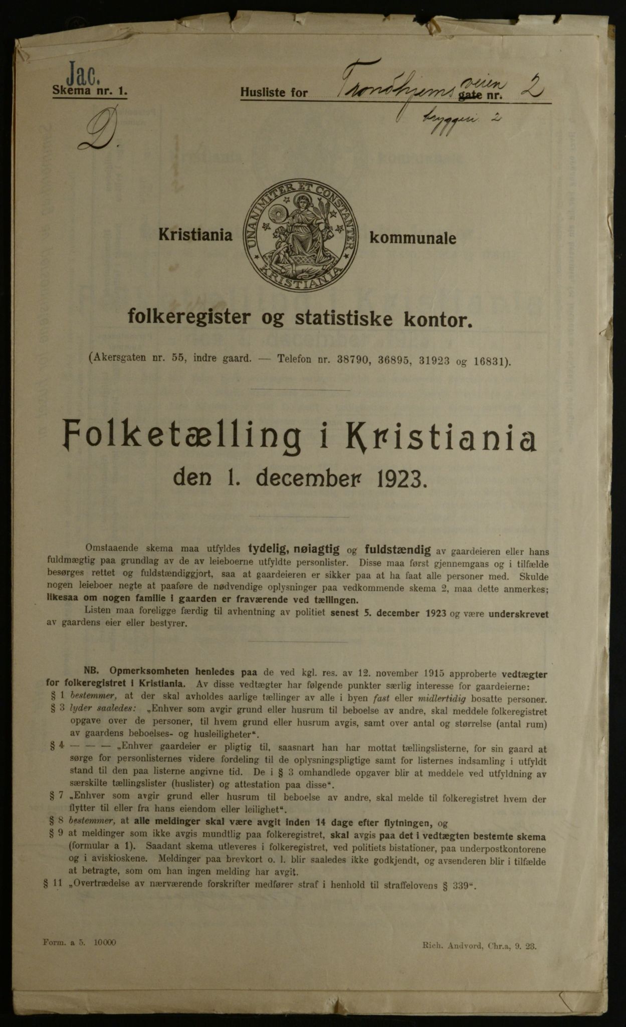 OBA, Kommunal folketelling 1.12.1923 for Kristiania, 1923, s. 127746