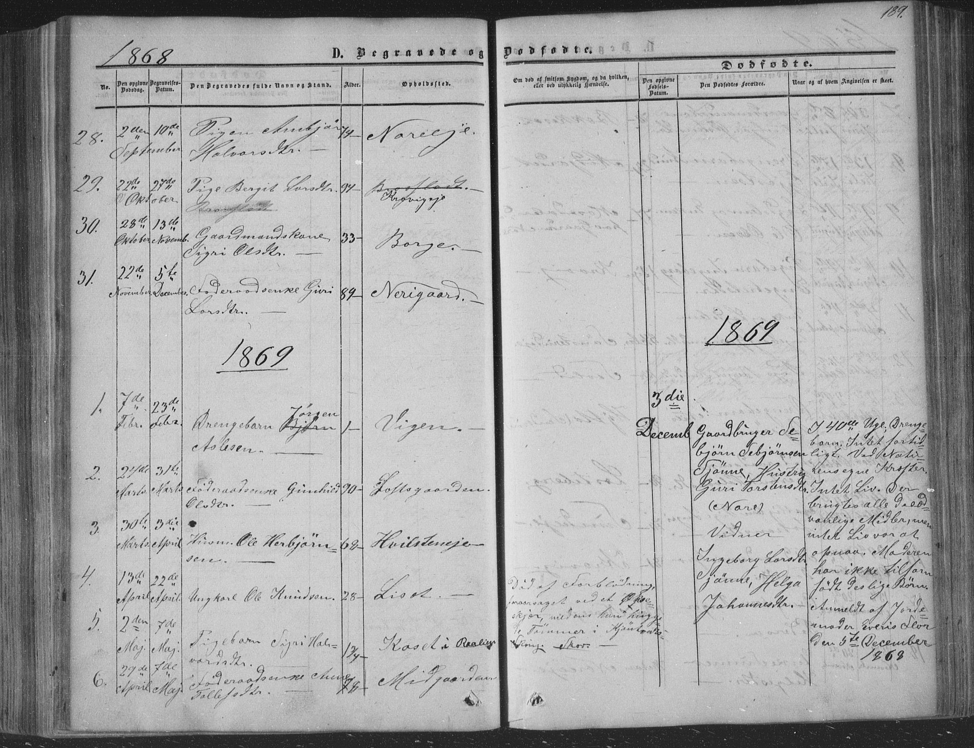 Nore kirkebøker, AV/SAKO-A-238/F/Fa/L0002: Ministerialbok nr. I 2, 1856-1871, s. 189