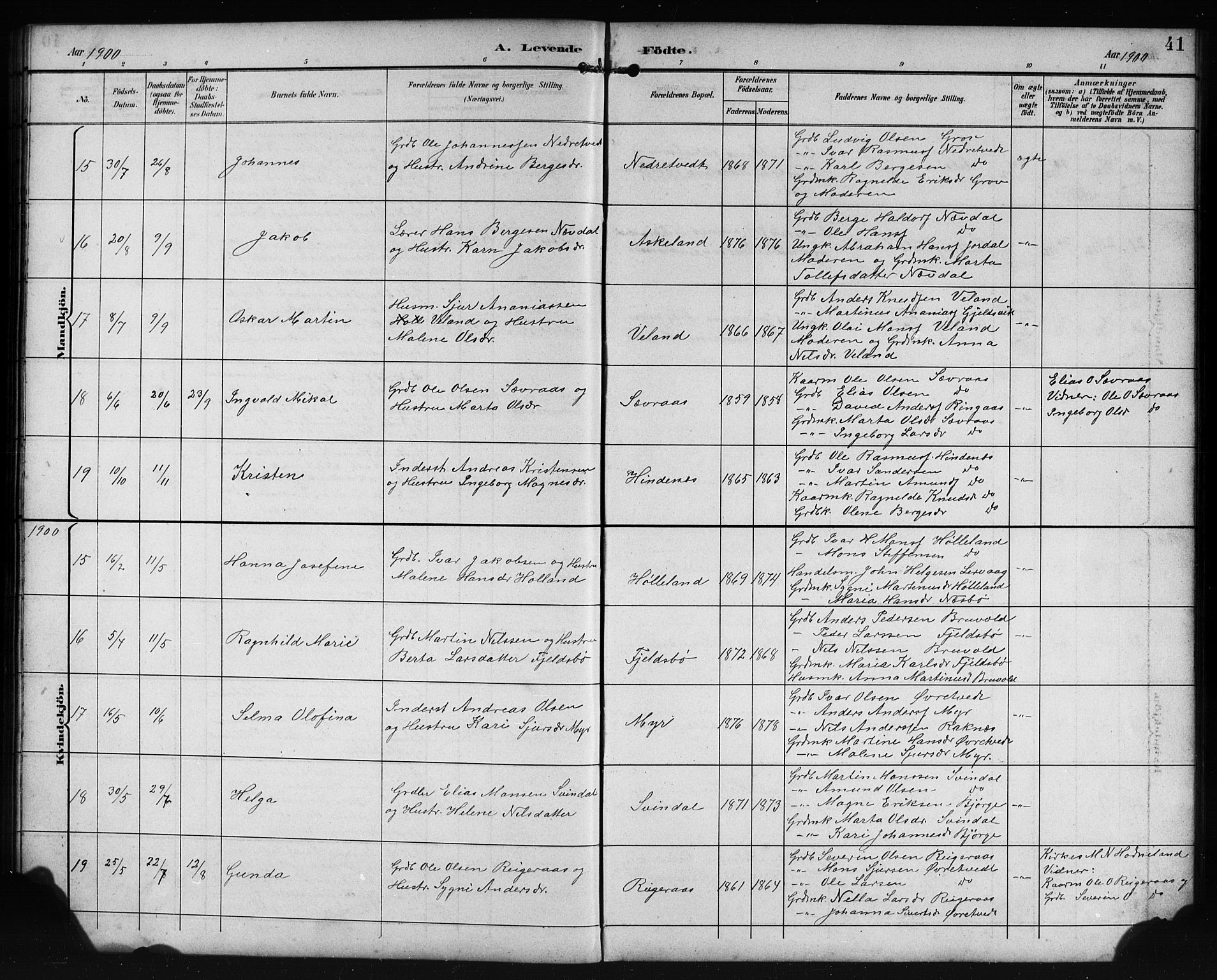 Lindås Sokneprestembete, AV/SAB-A-76701/H/Hab/Habe/L0003: Klokkerbok nr. E 3, 1892-1905, s. 41