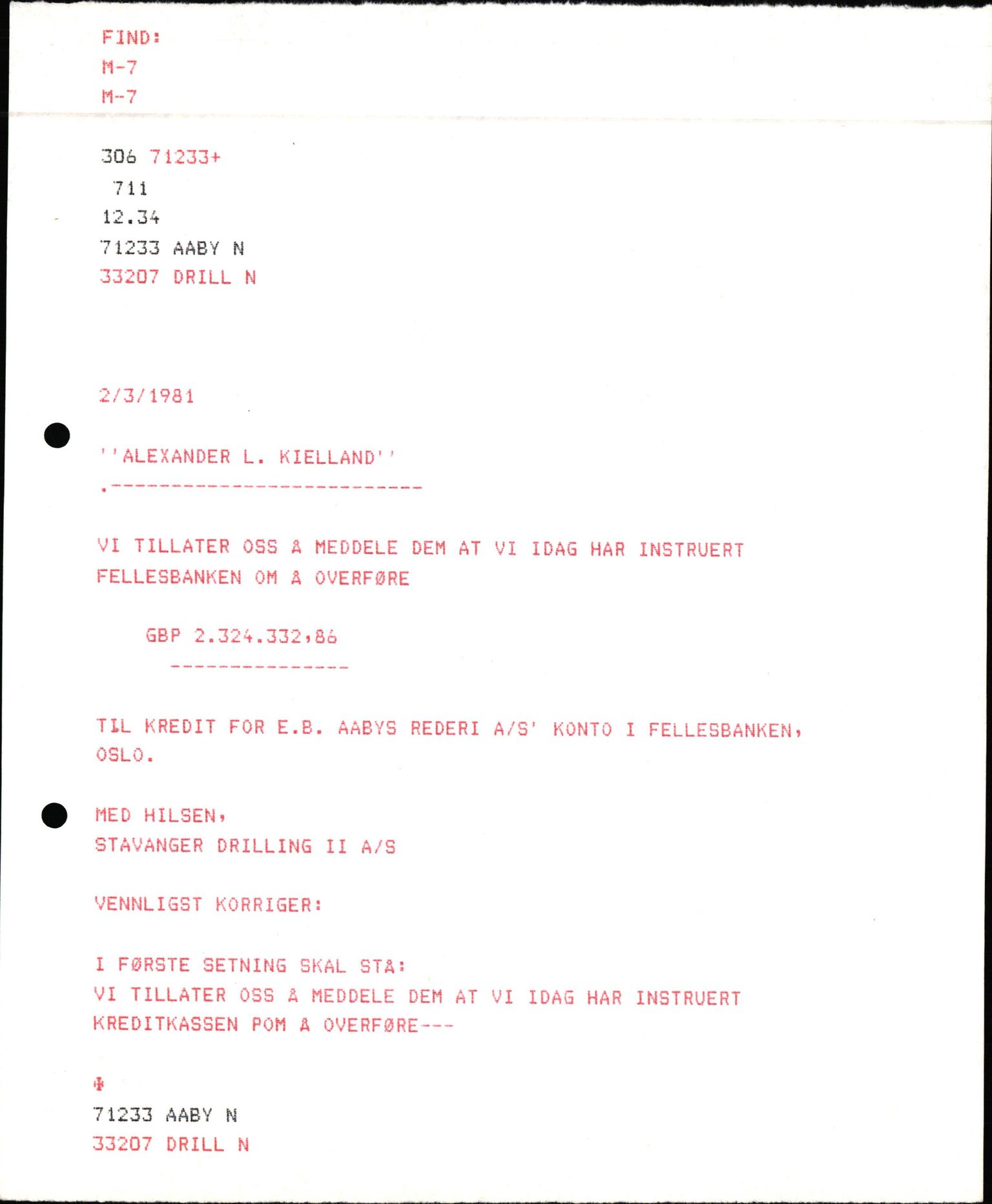 Pa 1503 - Stavanger Drilling AS, AV/SAST-A-101906/2/E/Eb/Eba/L0023: Alexander L. Kielland forsikring, 1976-1980