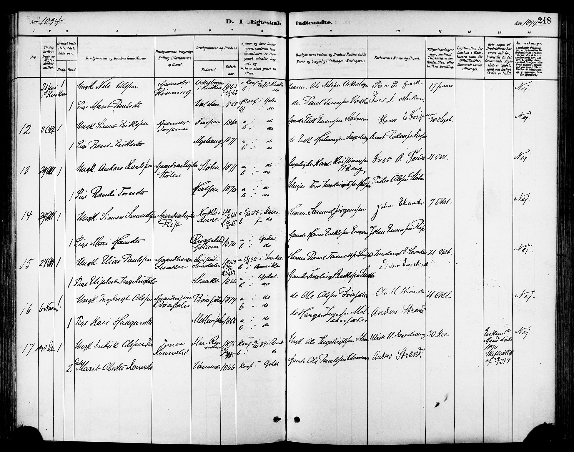 Ministerialprotokoller, klokkerbøker og fødselsregistre - Sør-Trøndelag, SAT/A-1456/678/L0901: Ministerialbok nr. 678A10, 1881-1894, s. 248