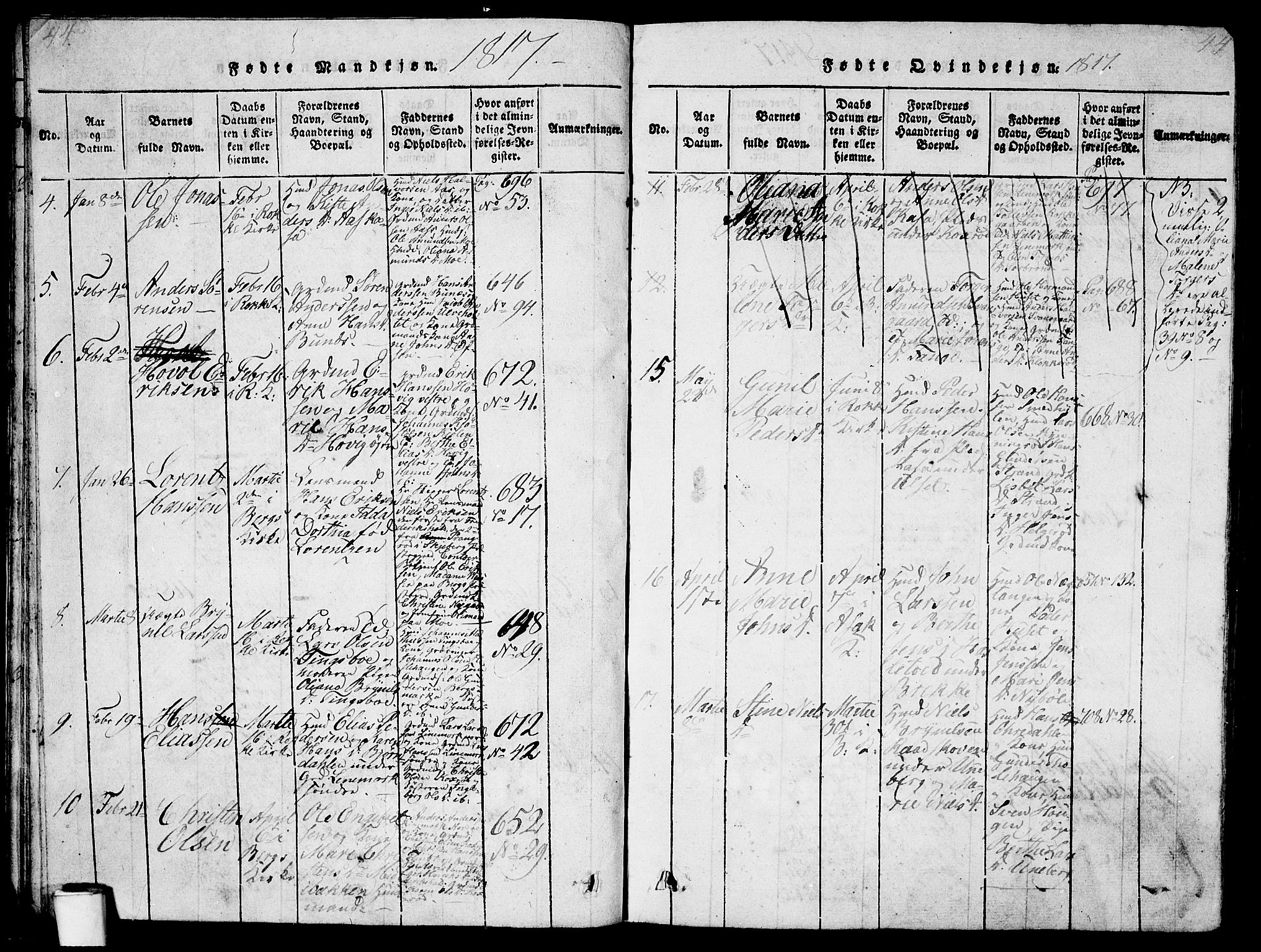 Berg prestekontor Kirkebøker, AV/SAO-A-10902/G/Ga/L0001: Klokkerbok nr. I 1, 1815-1832, s. 44-45