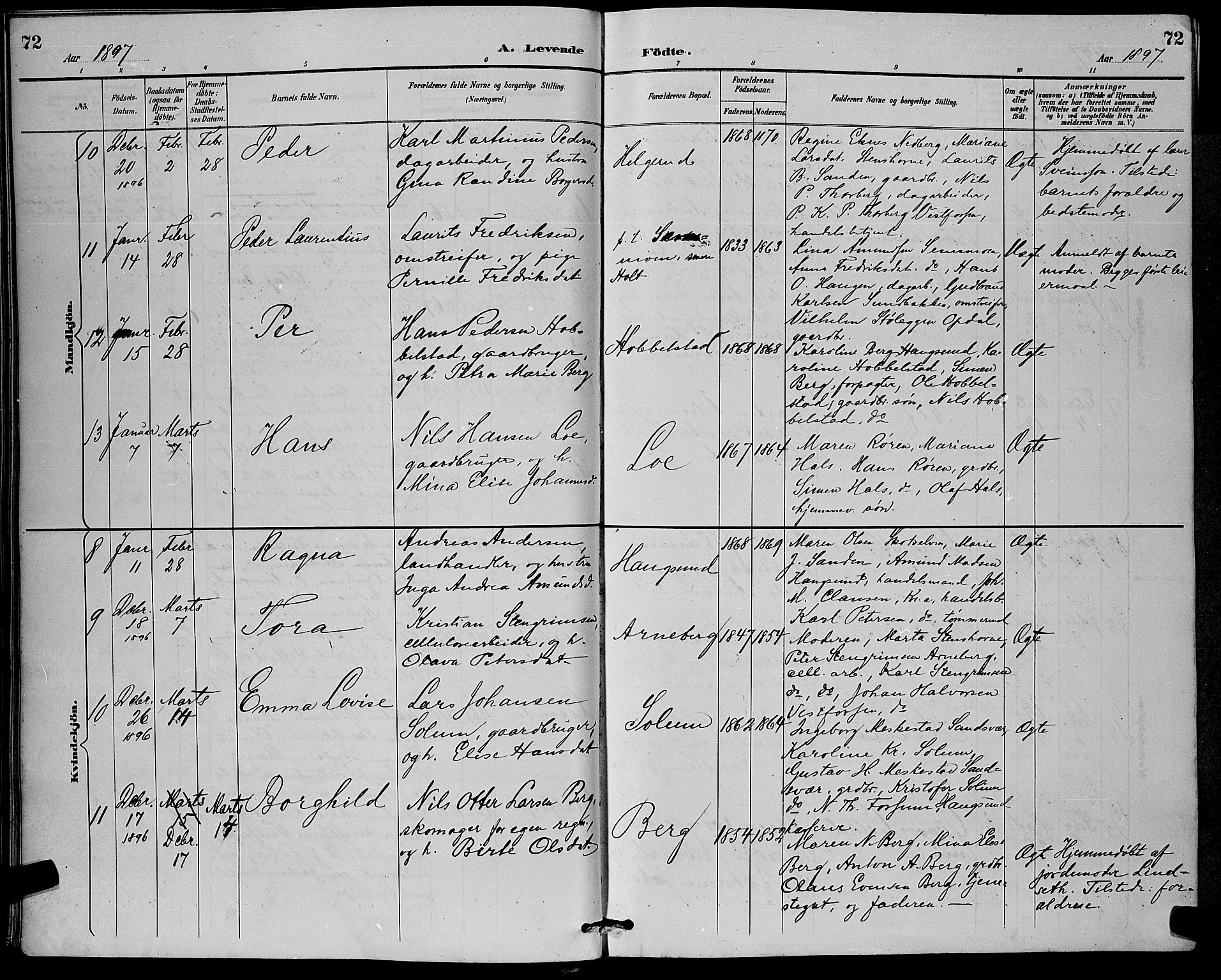 Eiker kirkebøker, AV/SAKO-A-4/G/Ga/L0007: Klokkerbok nr. I 7, 1893-1902, s. 72