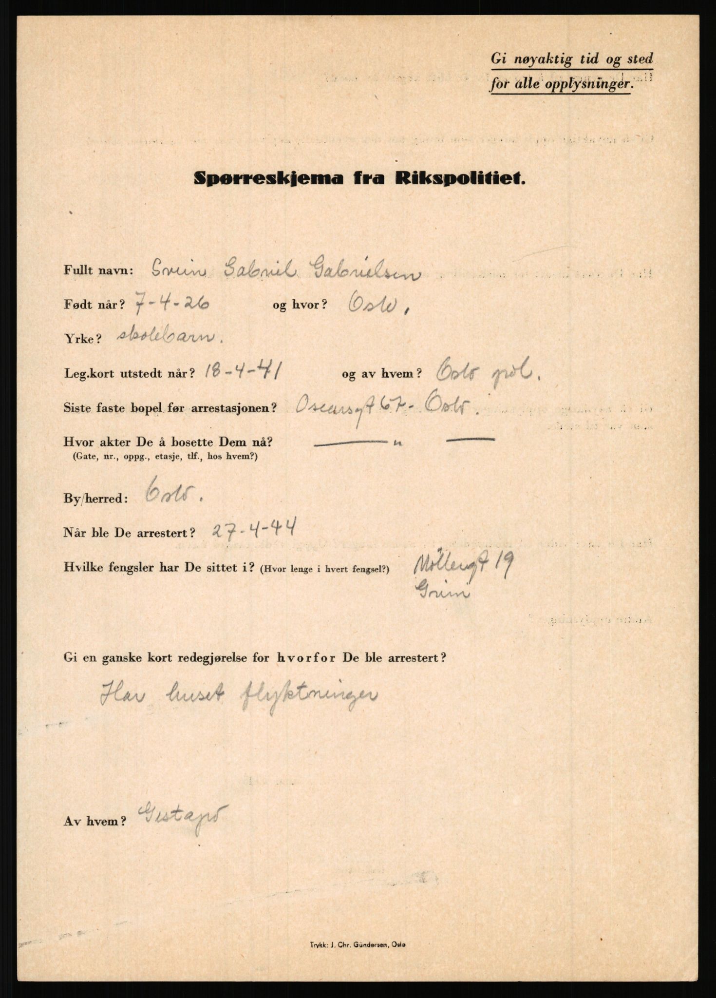 Rikspolitisjefen, AV/RA-S-1560/L/L0004: Eriksen, Alf - Geving, Øivind, 1940-1945, s. 1051