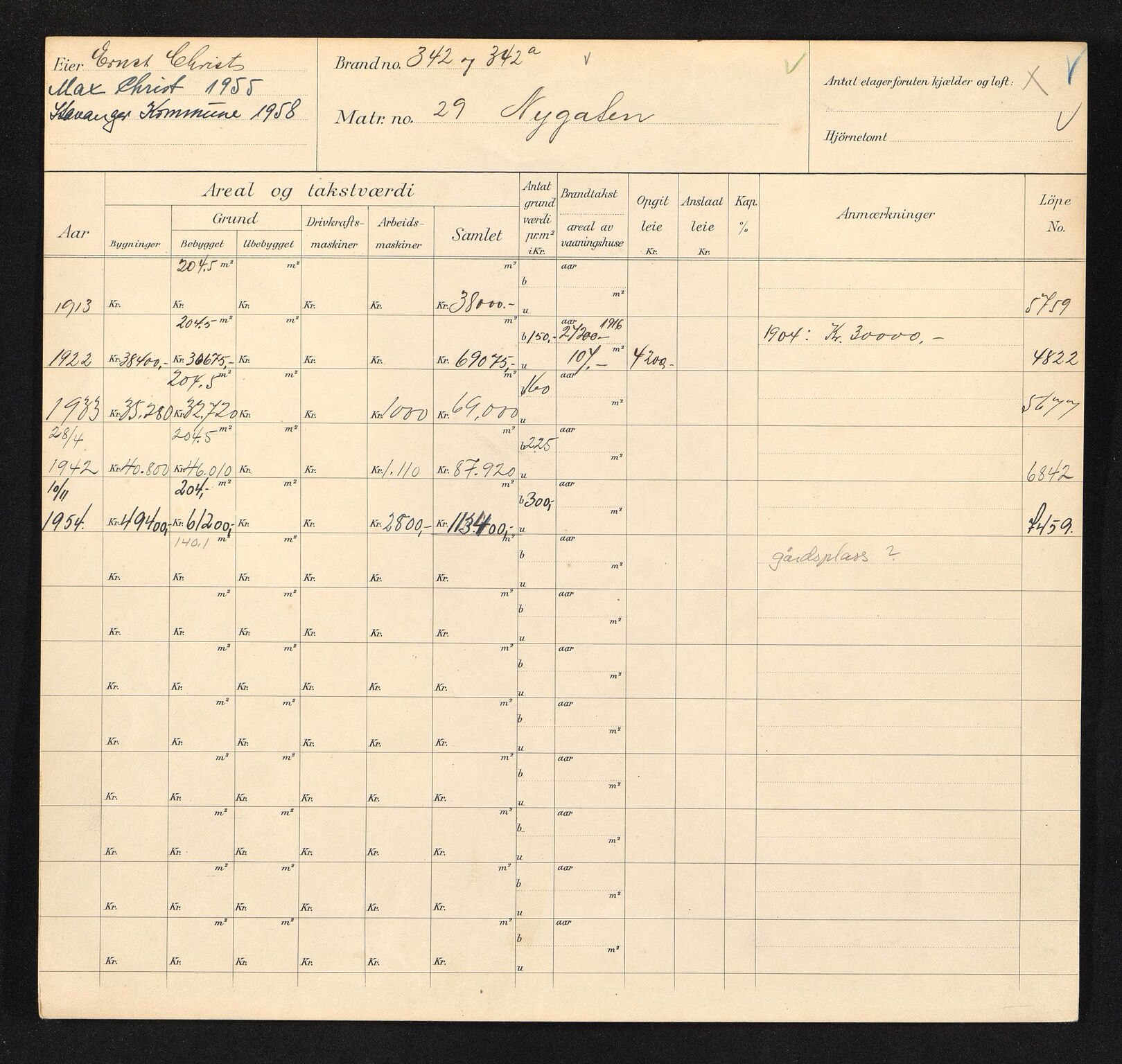 Stavanger kommune. Skattetakstvesenet, BYST/A-0440/F/Fa/Faa/L0033/0004: Skattetakstkort / Nygata 27 - Nyhavnsveien 25a