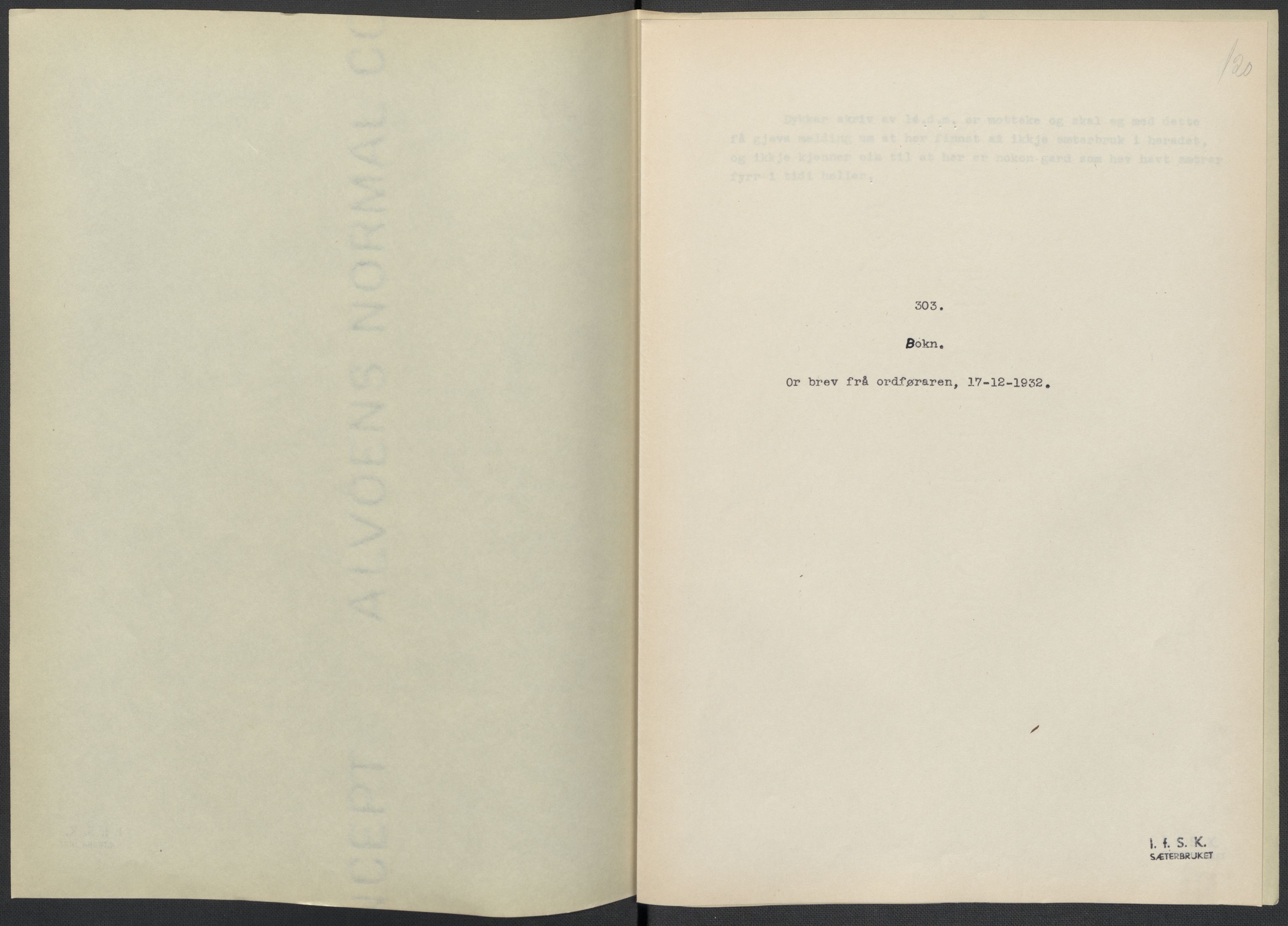 Instituttet for sammenlignende kulturforskning, RA/PA-0424/F/Fc/L0009/0002: Eske B9: / Rogaland (perm XXIII), 1932-1938, s. 120