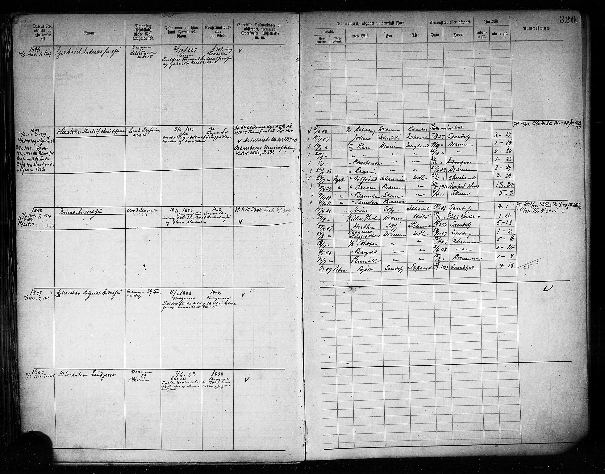 Drammen innrulleringsdistrikt, AV/SAKO-A-781/F/Fb/L0005: Annotasjonsrulle, 1894-1905, s. 323