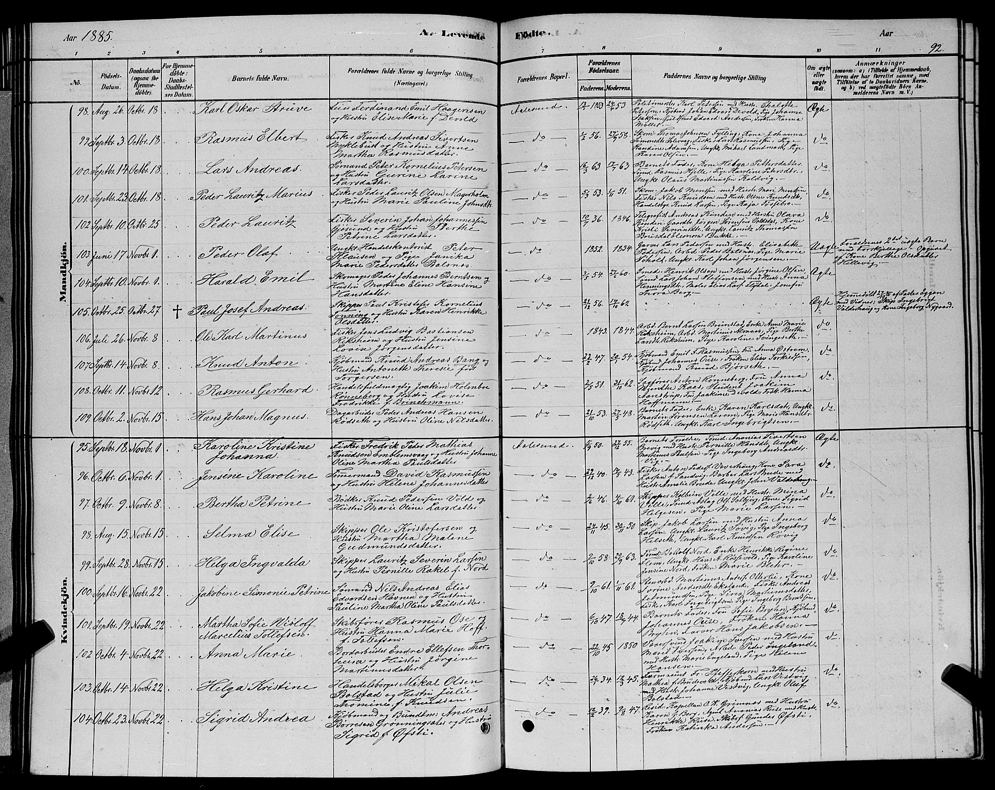 Ministerialprotokoller, klokkerbøker og fødselsregistre - Møre og Romsdal, AV/SAT-A-1454/529/L0466: Klokkerbok nr. 529C03, 1878-1888, s. 92