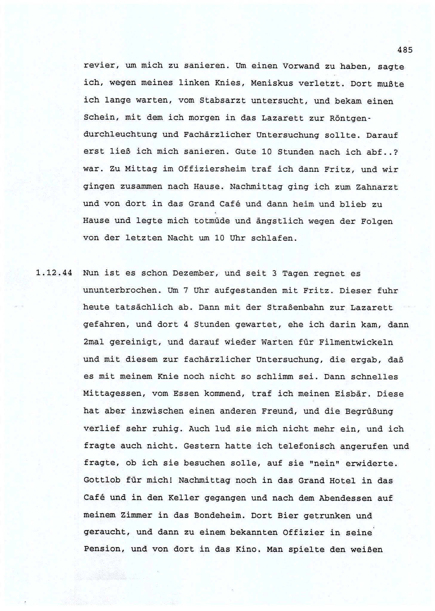 Dagbokopptegnelser av en tysk marineoffiser stasjonert i Norge , FMFB/A-1160/F/L0001: Dagbokopptegnelser av en tysk marineoffiser stasjonert i Norge, 1941-1944, s. 485