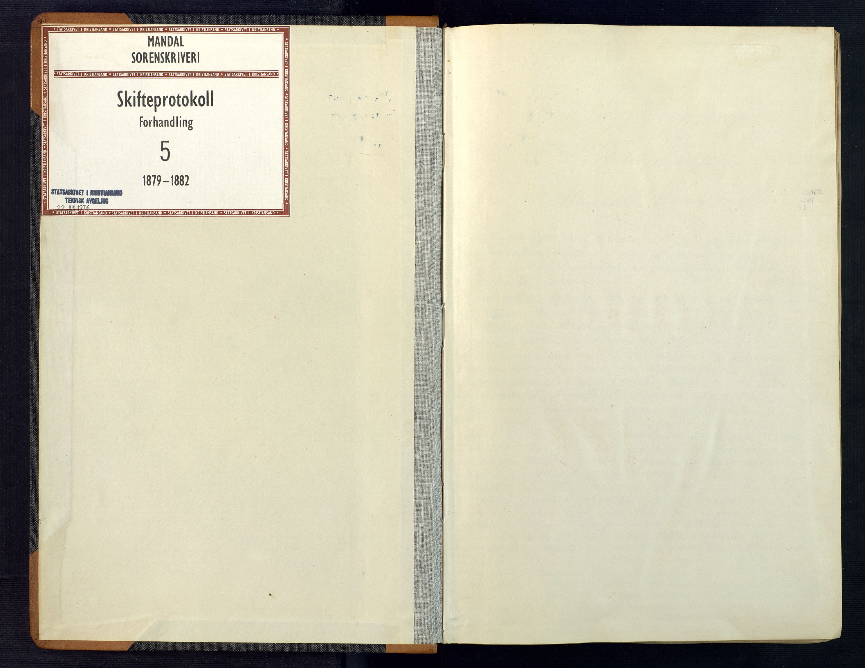 Mandal sorenskriveri, SAK/1221-0005/001/H/Hc/L0073: Skifteforhandlingsprotokoll nr 5, 1879-1882