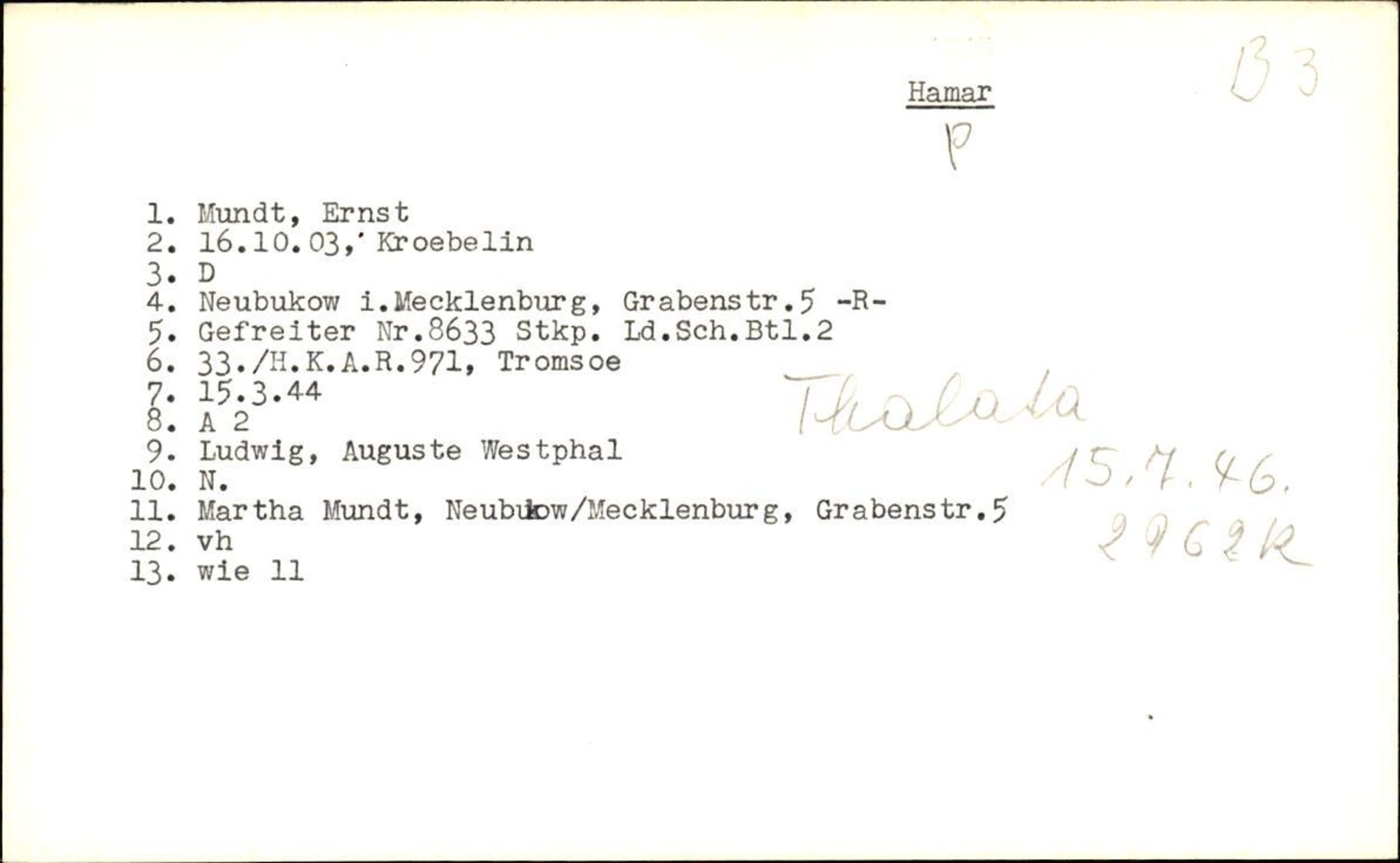 Hjemsendte tyskere , AV/RA-RAFA-6487/D/Db/L0020: Mülzet-Paülisch, 1945-1947, s. 8