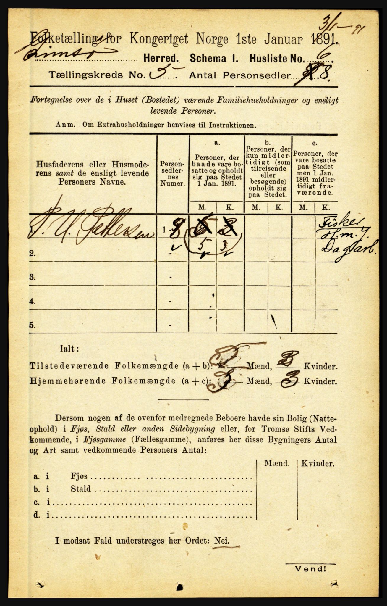 RA, Folketelling 1891 for 1864 Gimsøy herred, 1891, s. 813