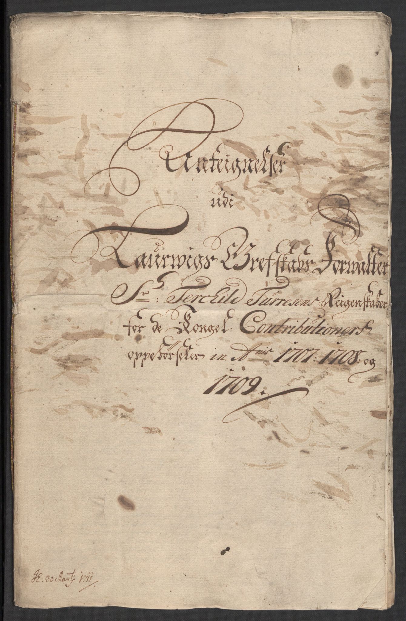 Rentekammeret inntil 1814, Reviderte regnskaper, Fogderegnskap, RA/EA-4092/R33/L1981: Fogderegnskap Larvik grevskap, 1709-1710, s. 203