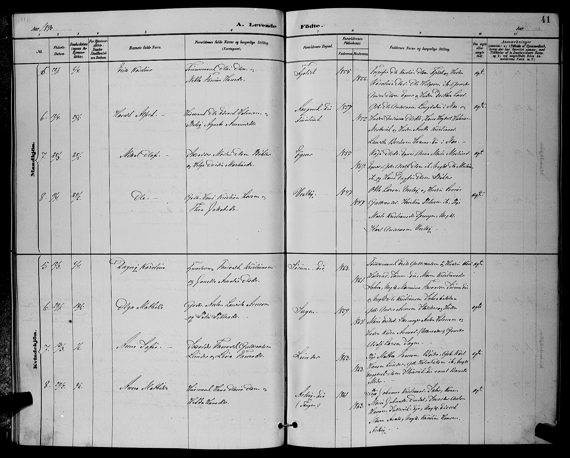 Sørum prestekontor Kirkebøker, SAO/A-10303/G/Ga/L0005: Klokkerbok nr. I 5.1, 1886-1894, s. 41